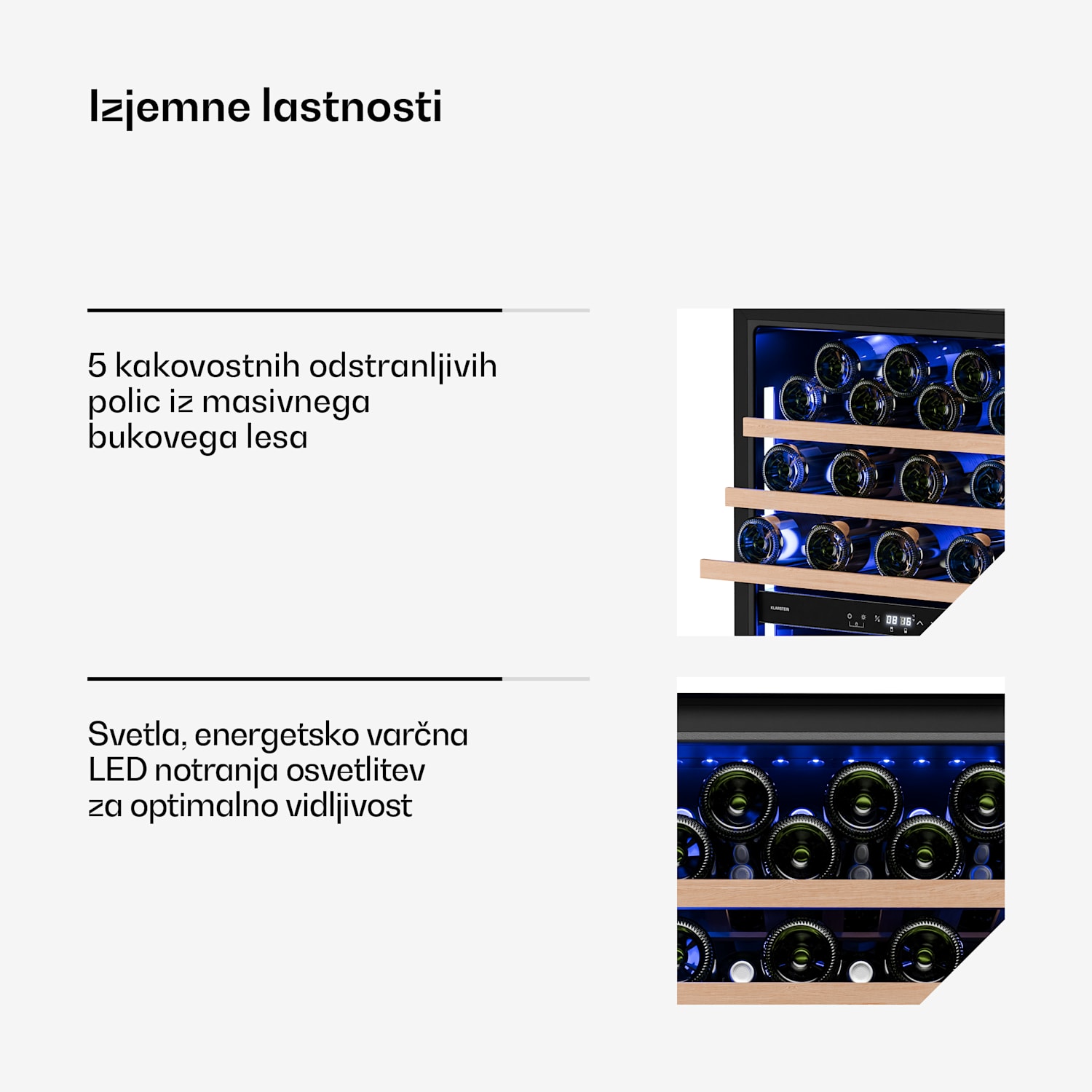 Illuminosa vgradni hladilnik za vino | Dvojna cona | UV zaščita | 143 litrov | 57 steklenic | 60 cm 57 steklenic