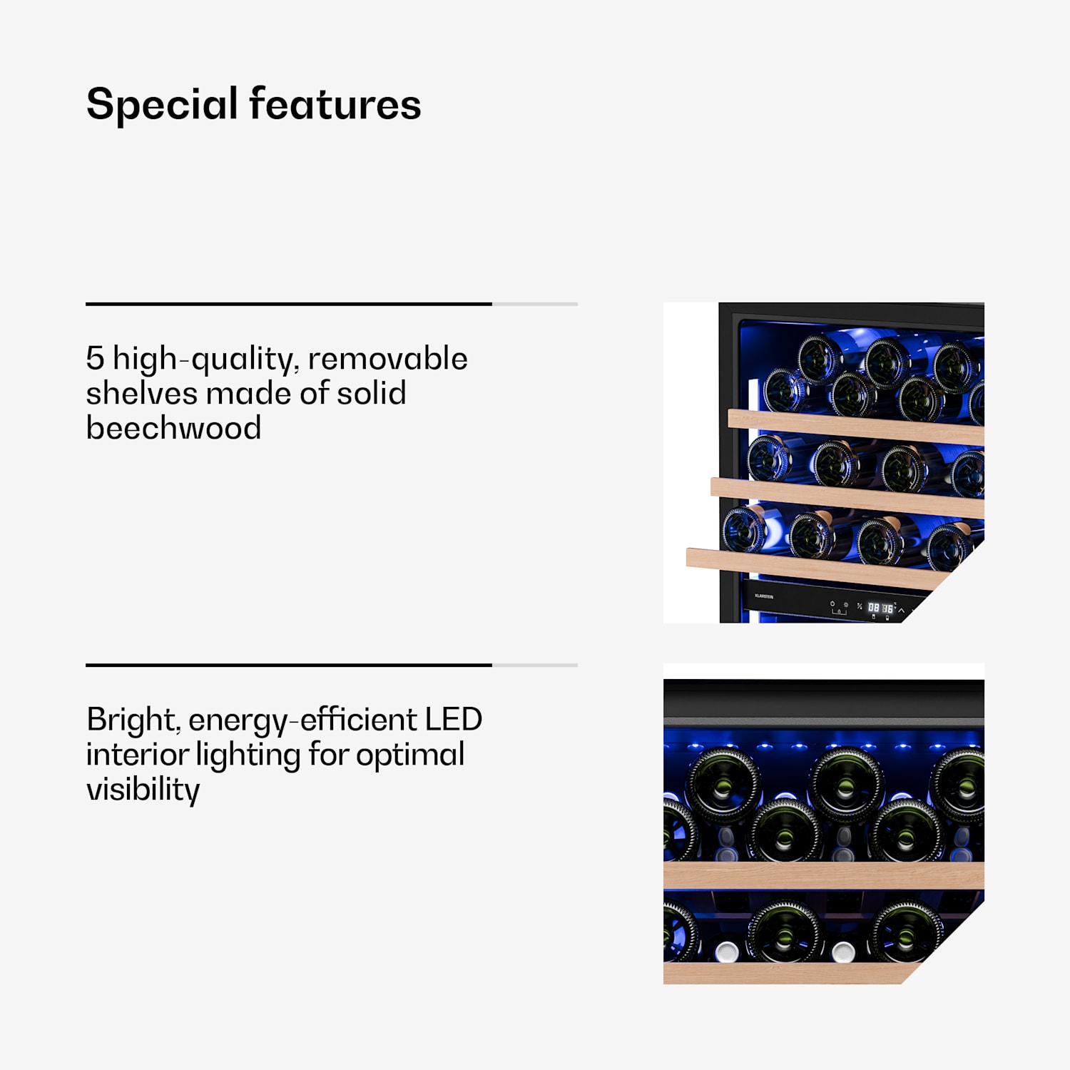 Illuminosa sisäänrakennettava viinikaappi | Kaksi aluetta | UV-suoja | 143 litraa | 57 pullolle | 60 cm 57 pulloa