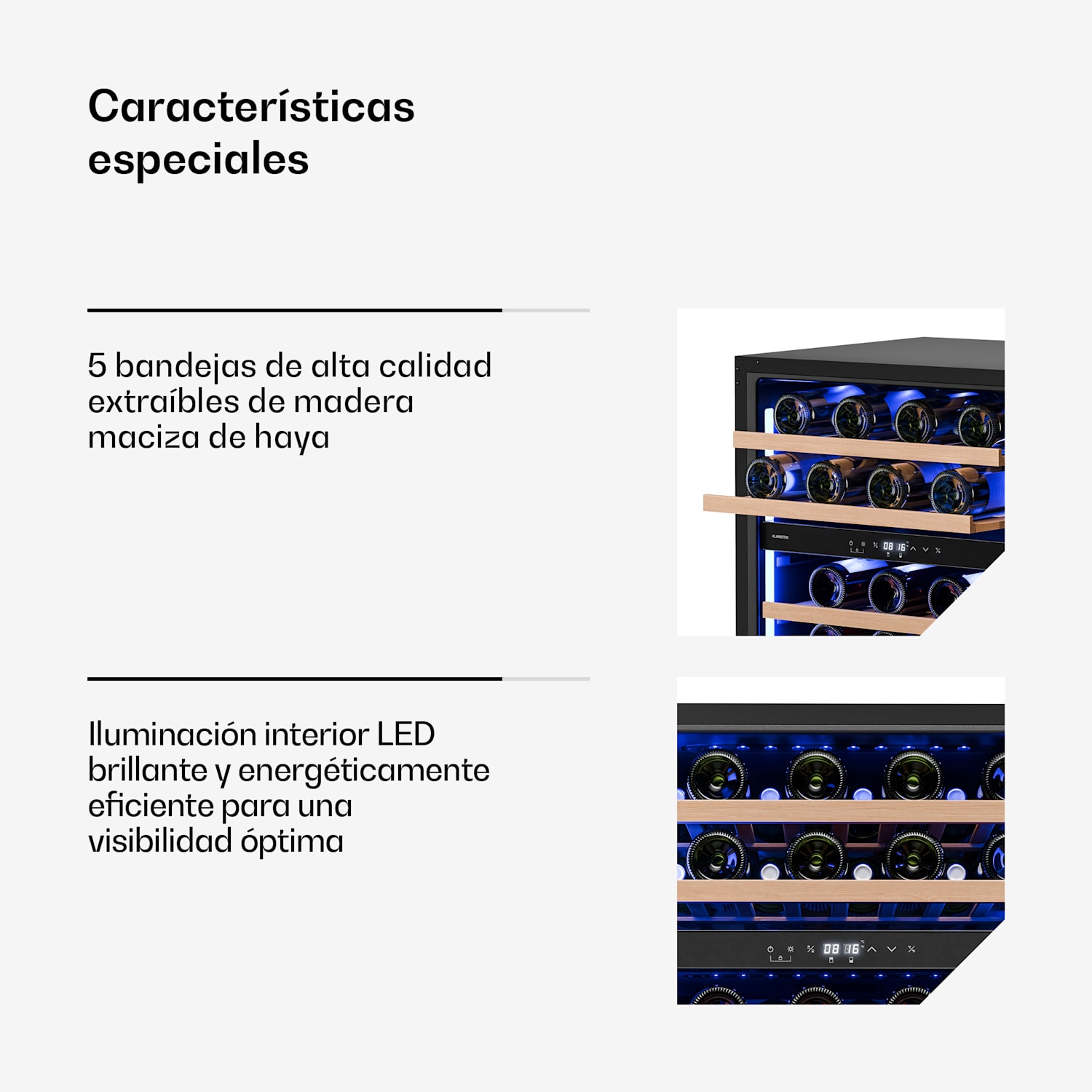 Illuminosa frigorífico para vino integrable | Zona dual | 129 litros | 46 botellas | 60 cm 46 botellas