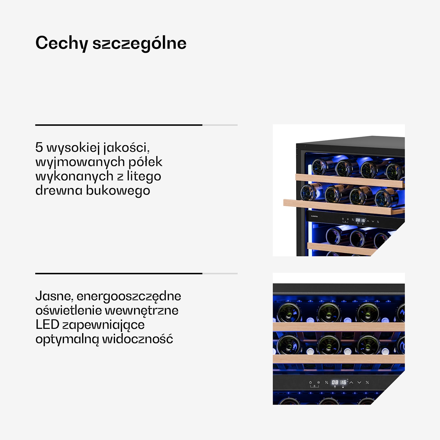 Illuminosa Lodówka na wino do zabudowy | Podwójna strefa | 129 litrów | 46 butelek | 60 cm 46 butelek