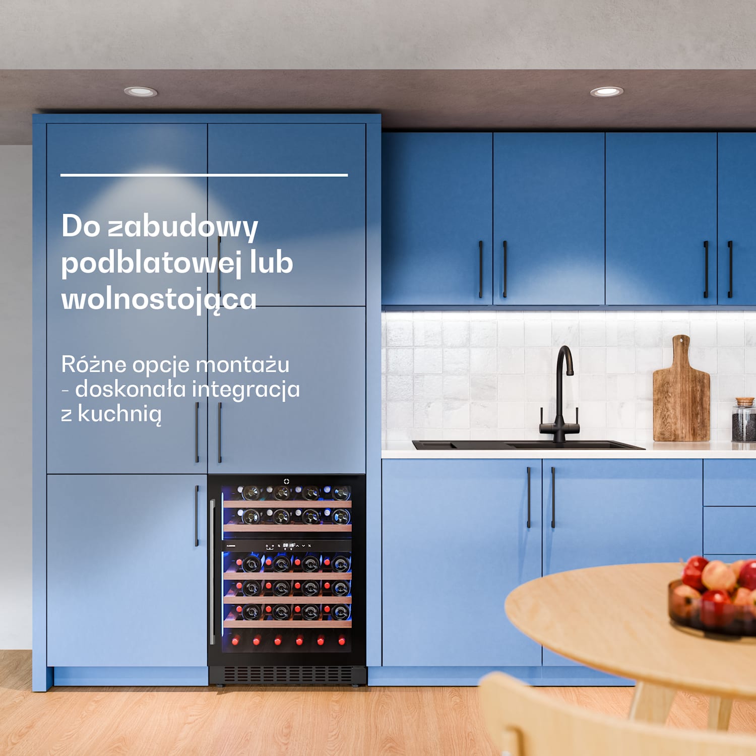 Illuminosa Lodówka na wino do zabudowy | Podwójna strefa | 129 litrów | 46 butelek | 60 cm 46 butelek