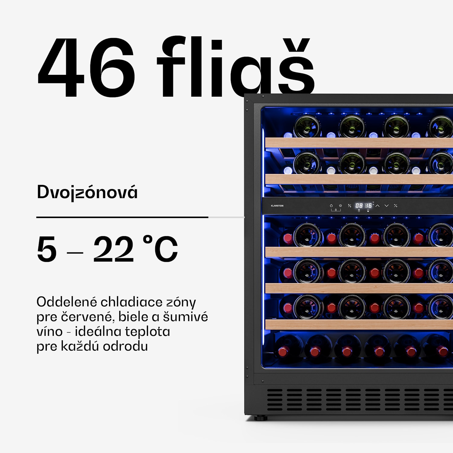 Illuminosa podpultová chladnička na víno | Dvojzónová | 129 litrov | 46 fliaš | 60 cm 46 fliaš