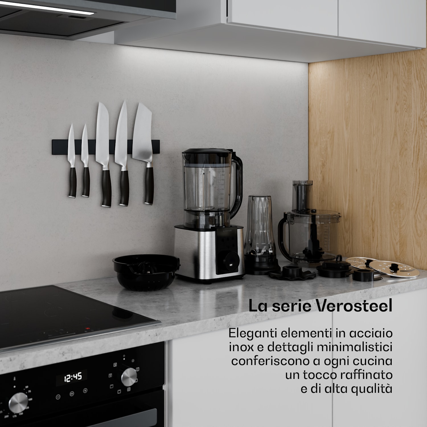 Verosteel - Robot da cucina con frullatore | Impastare, montare & spremere |1200 W | 2 L/1,75 L Argento
