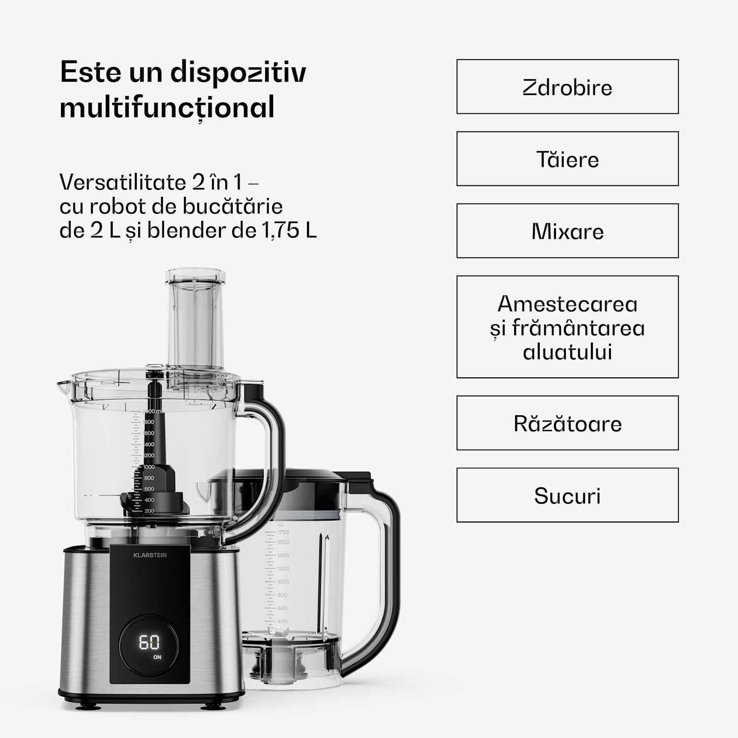 Robot de bucătărie Verosteel cu blender | frământare, batere și stoarcere | 1200 W | 2 l / 1,75 l Argintiu