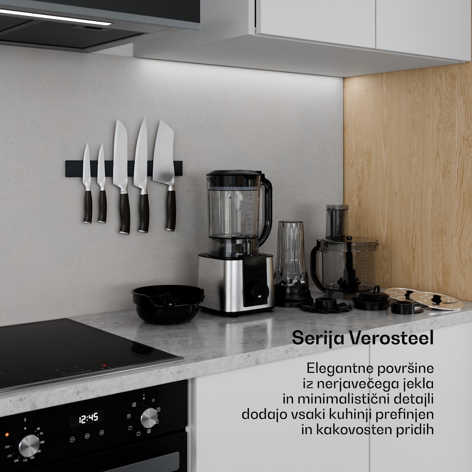 Verosteel kuhinjski robot z mešalnikom | gnetenje, stepanje in stiskanje soka | 1200 W | 2 l / 1,75 l Srebrna