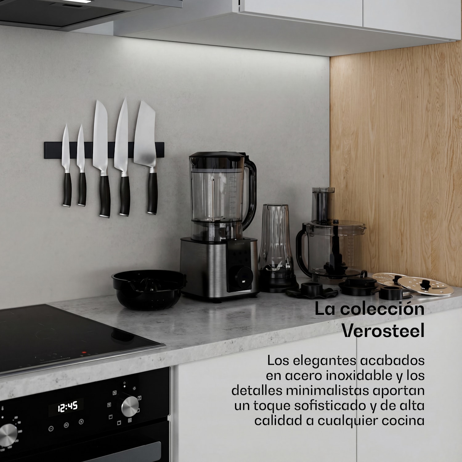 Robot de cocina Verosteel con batidora | Amasar, batir y exprimir | 1200 W | 2 L/1,75 L Negro