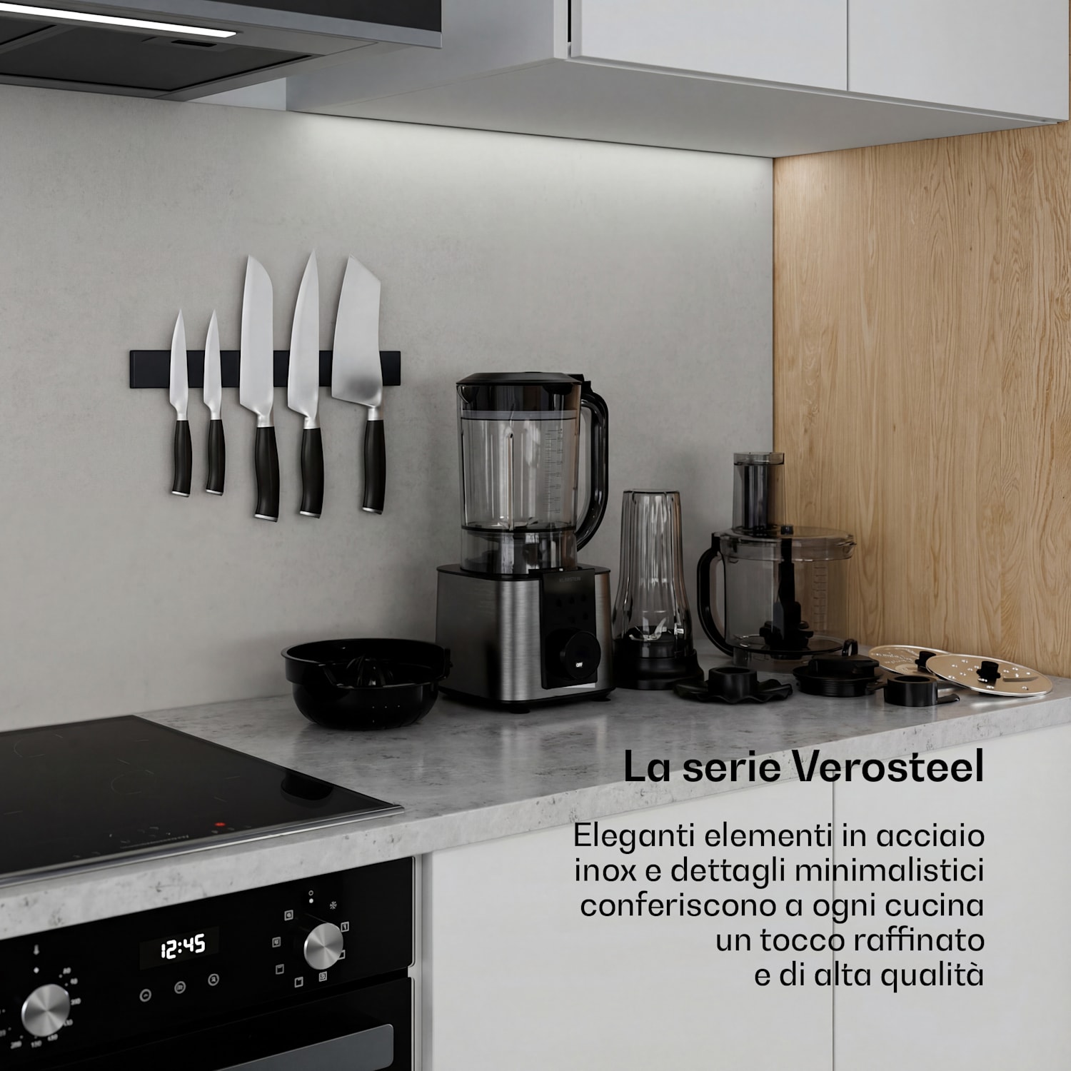 Verosteel - Robot da cucina con frullatore | Impastare, montare & spremere |1200 W | 2 L/1,75 L Nero