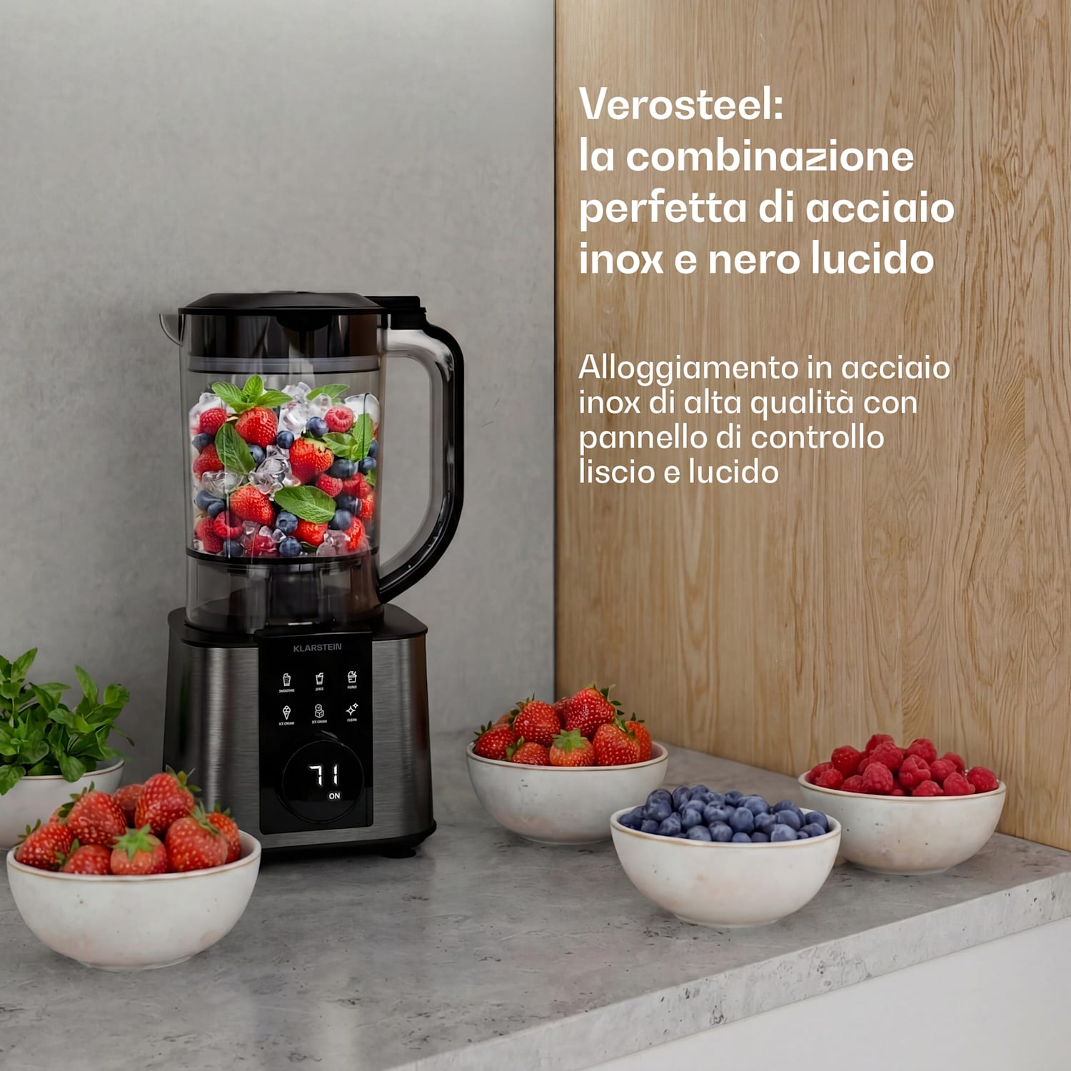 Verosteel - Robot da cucina con frullatore | Impastare, montare & spremere |1200 W | 2 L/1,75 L Nero