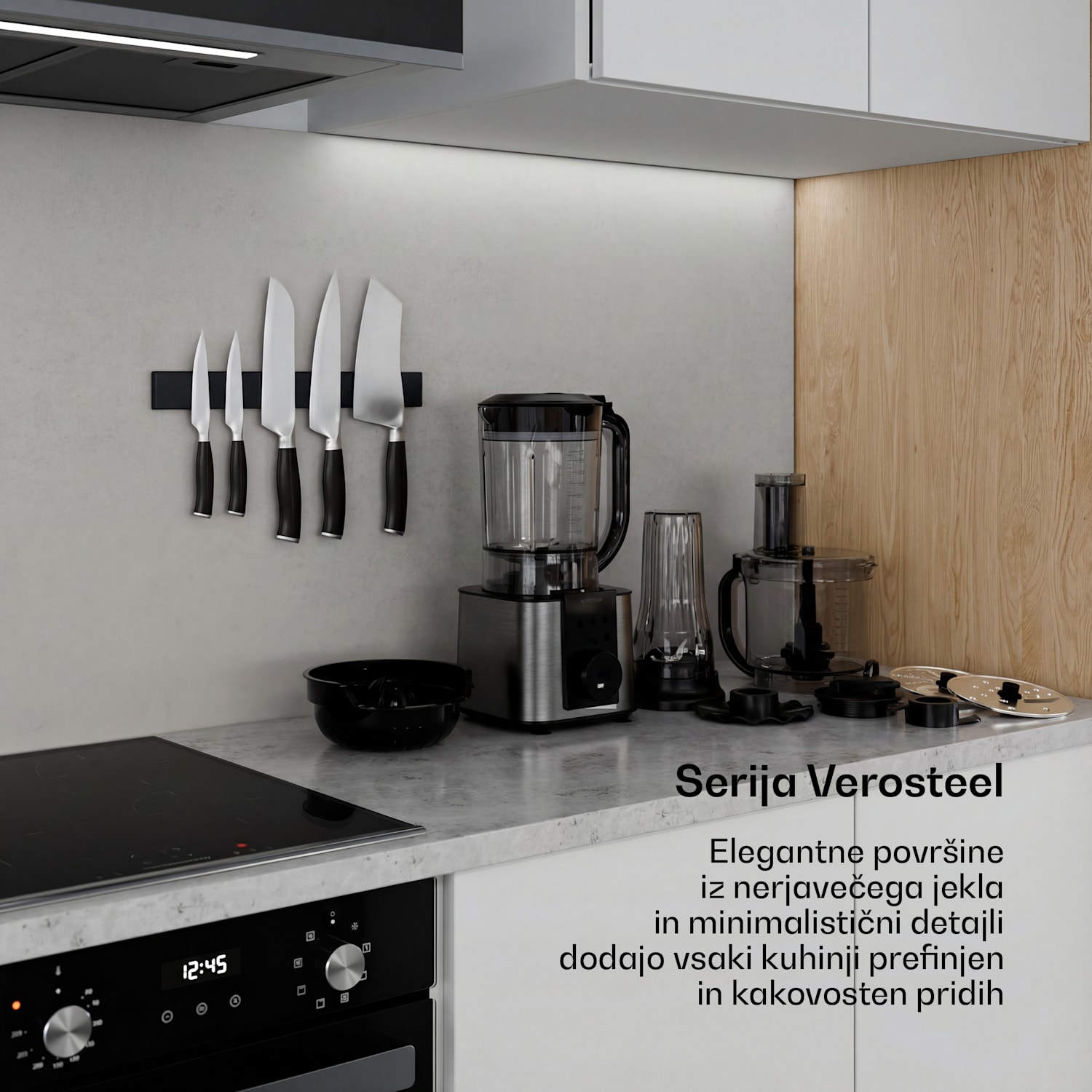 Verosteel kuhinjski robot z mešalnikom | gnetenje, stepanje in stiskanje soka | 1200 W | 2 l / 1,75 l Črna