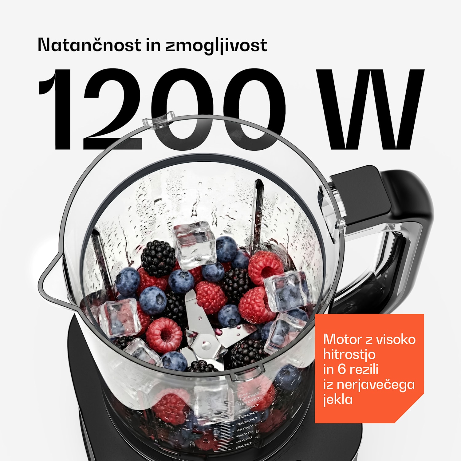 Verosteel kuhinjski robot z mešalnikom | gnetenje, stepanje in stiskanje soka | 1200 W | 2 l / 1,75 l Črna