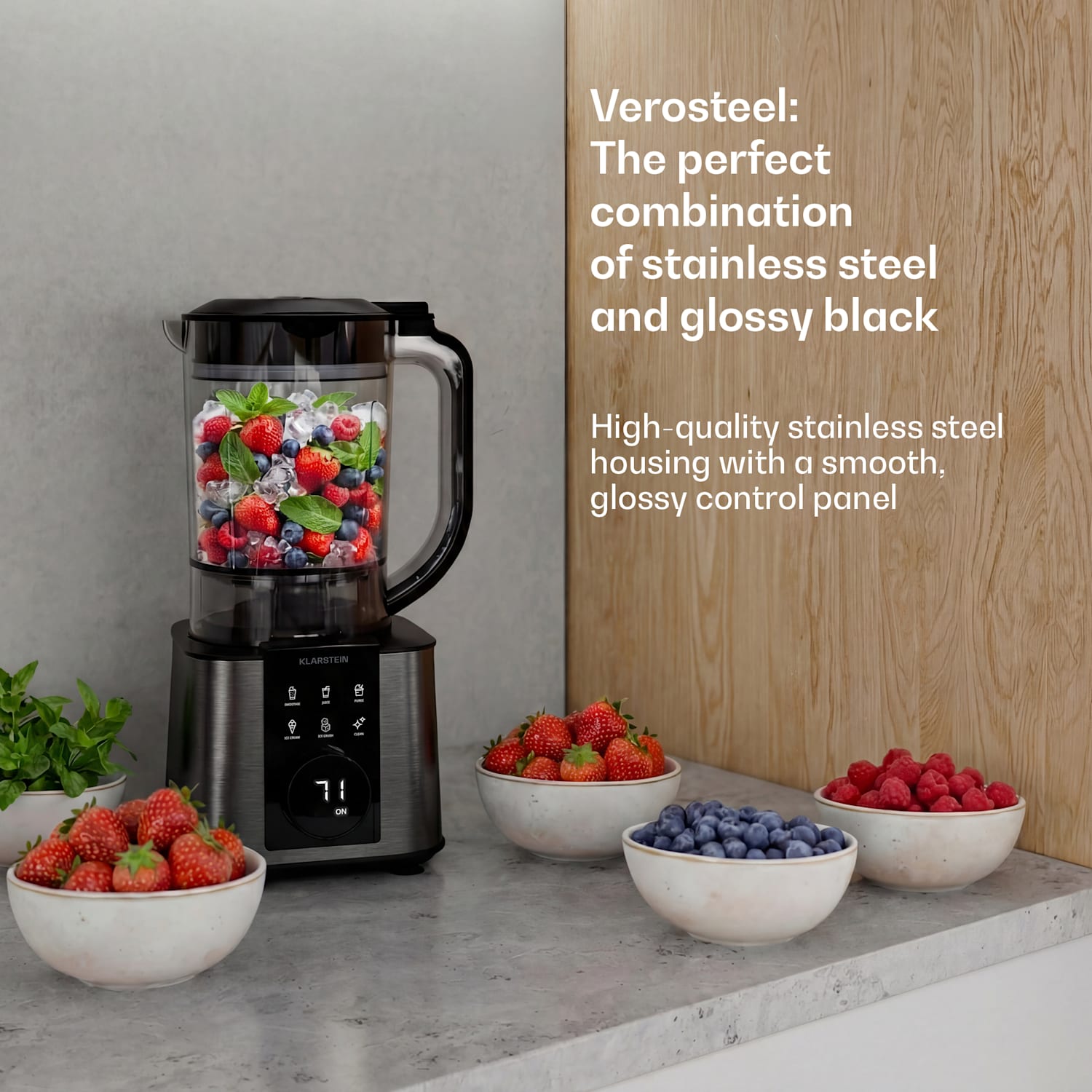 Verosteel Küchenmaschine mit Mixer | Kneten, Aufschlagen & Entsaften | 1200 W | 2 L/1,75L Zwart