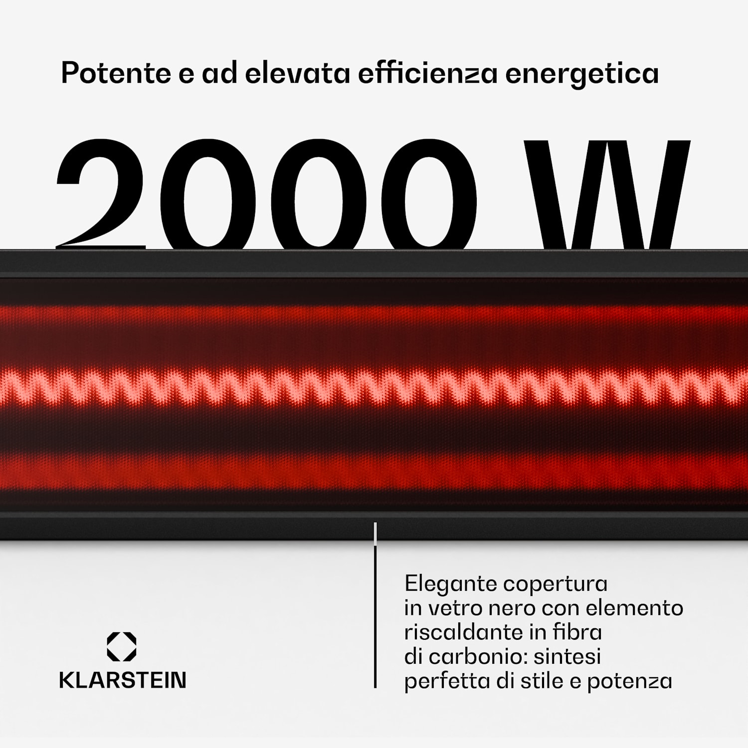 Phantom - Stufa a infrarossi da parete | 2000 W | 15 m² | Potente e compatta | 84 x 10 cm 2000 W | Sì