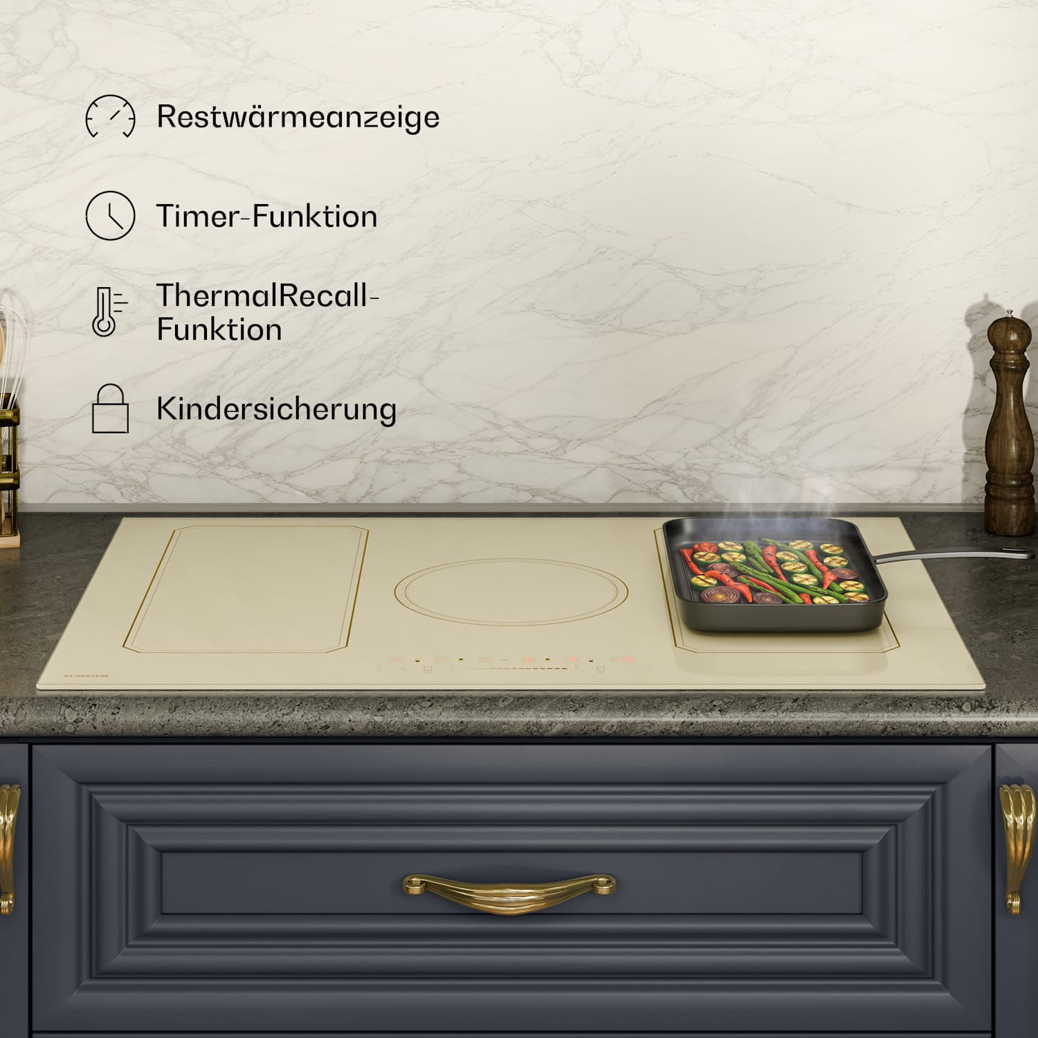 Piano cottura a induzione Victoria | 5 zone cottura | Estetica retrò | 11500 W | 77 cm 