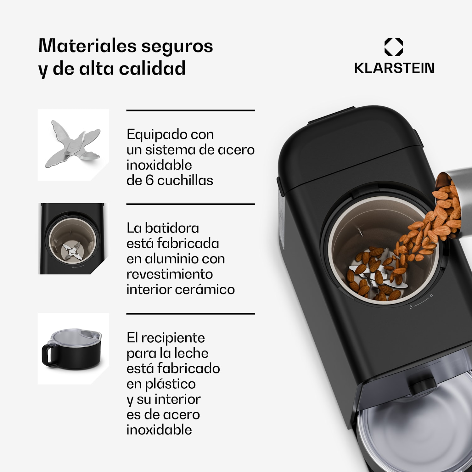 Marcia Touch máquina de leche de nuez 1,2 litros 6 cuchillas de acero inoxidable 1200 W 10 + 2 programas 