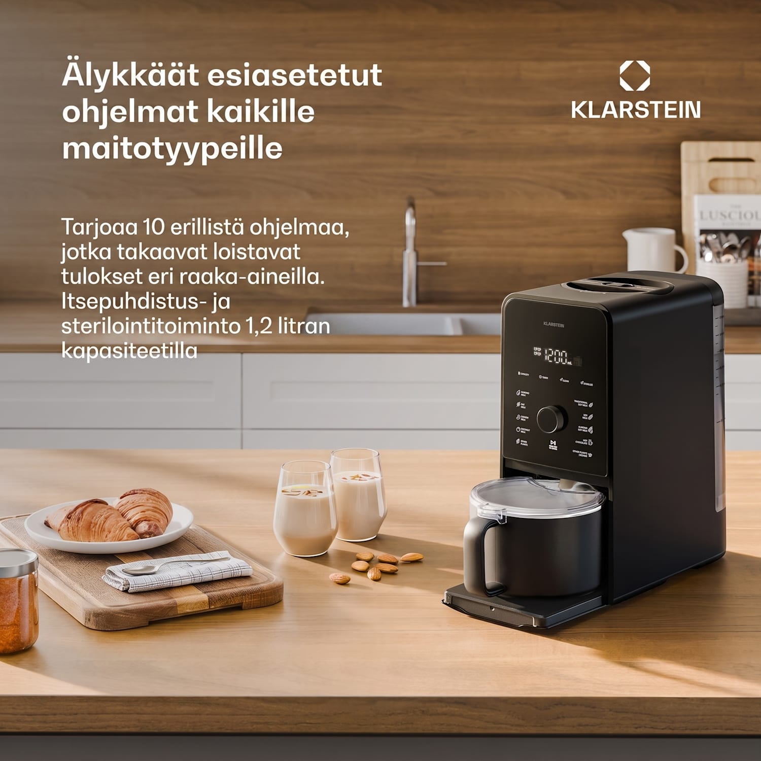 Marcia Touch pähkinämaitokone 1,2 litraa 6 ruostumattomasta teräksestä valmistettua terää 1200 W 10 + 2 ohjelmaa Musta