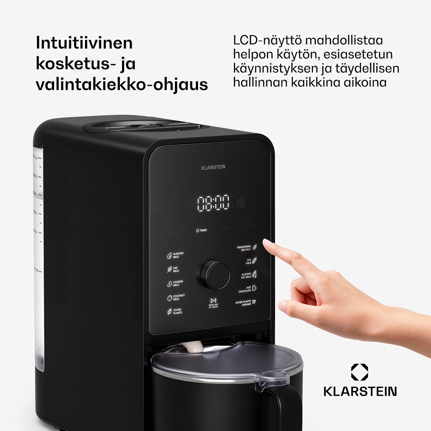 Marcia Touch pähkinämaitokone 1,2 litraa 6 ruostumattomasta teräksestä valmistettua terää 1200 W 10 + 2 ohjelmaa Musta