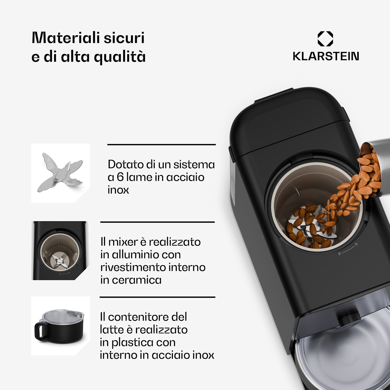 Marcia Touch automa per latte di noci 1,2 litri 6 lame in acciaio inox 1200 W 10 + 2 programmi 