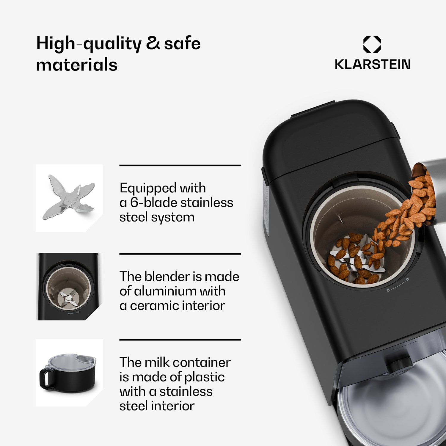 Marcia Touch máquina de leite de noz 1,2 litros 6 lâminas em aço inox 1200 W 10 + 2 programas 