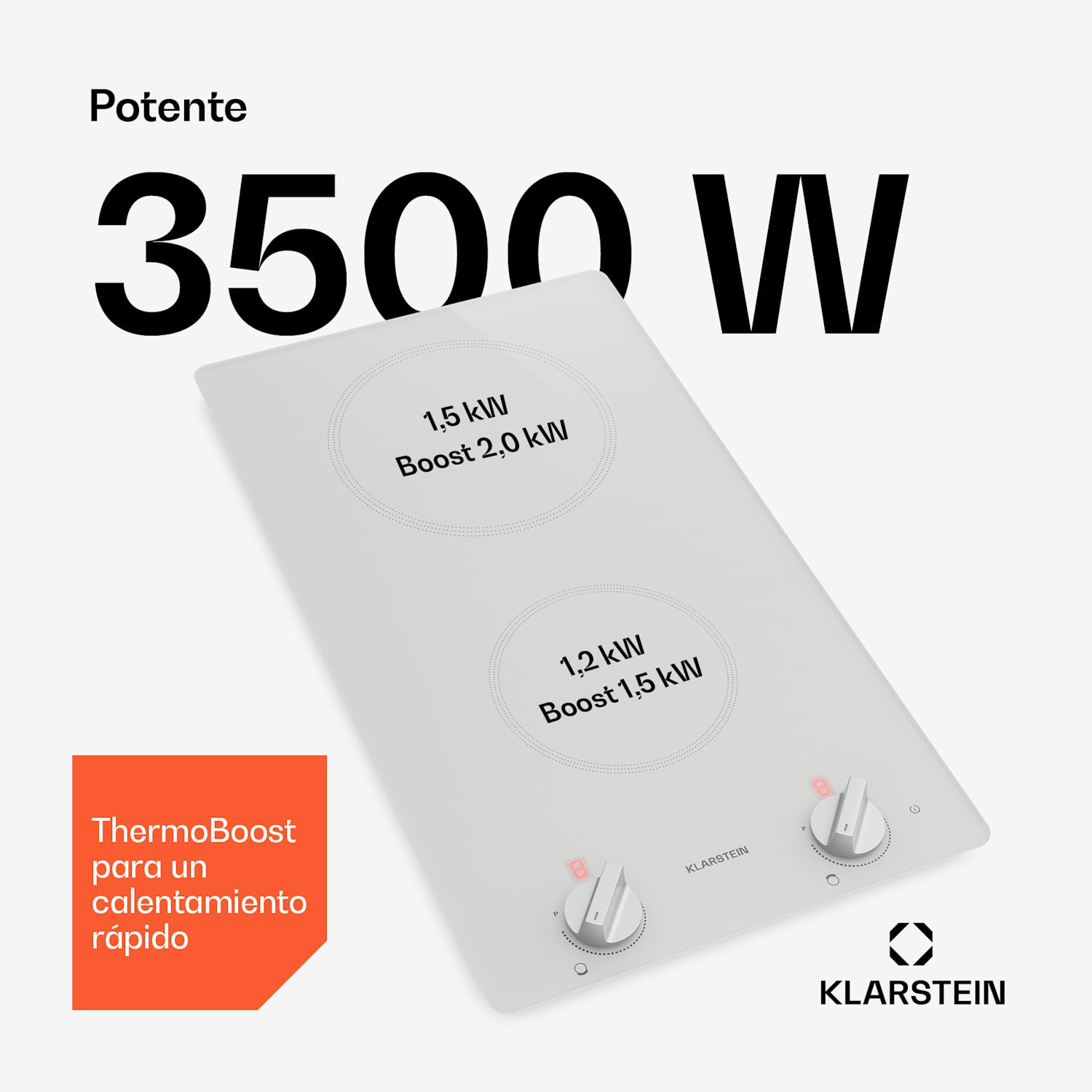 Kochheld placa de inducción | Elegante y potente | 2 zonas de cocción | 3500 W | 30 cm 30 cm | Blanco