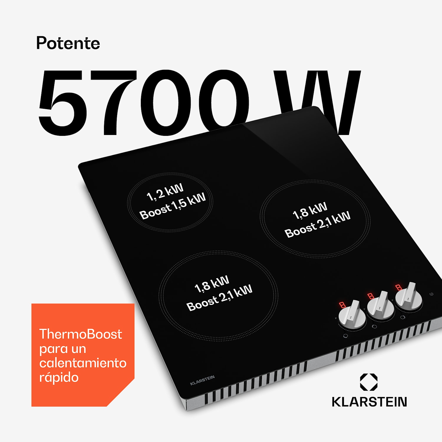 Kochheld placa de inducción | Elegante y potente | 3 zonas de cocción | 5700 W | 45 cm 45 cm | Negro