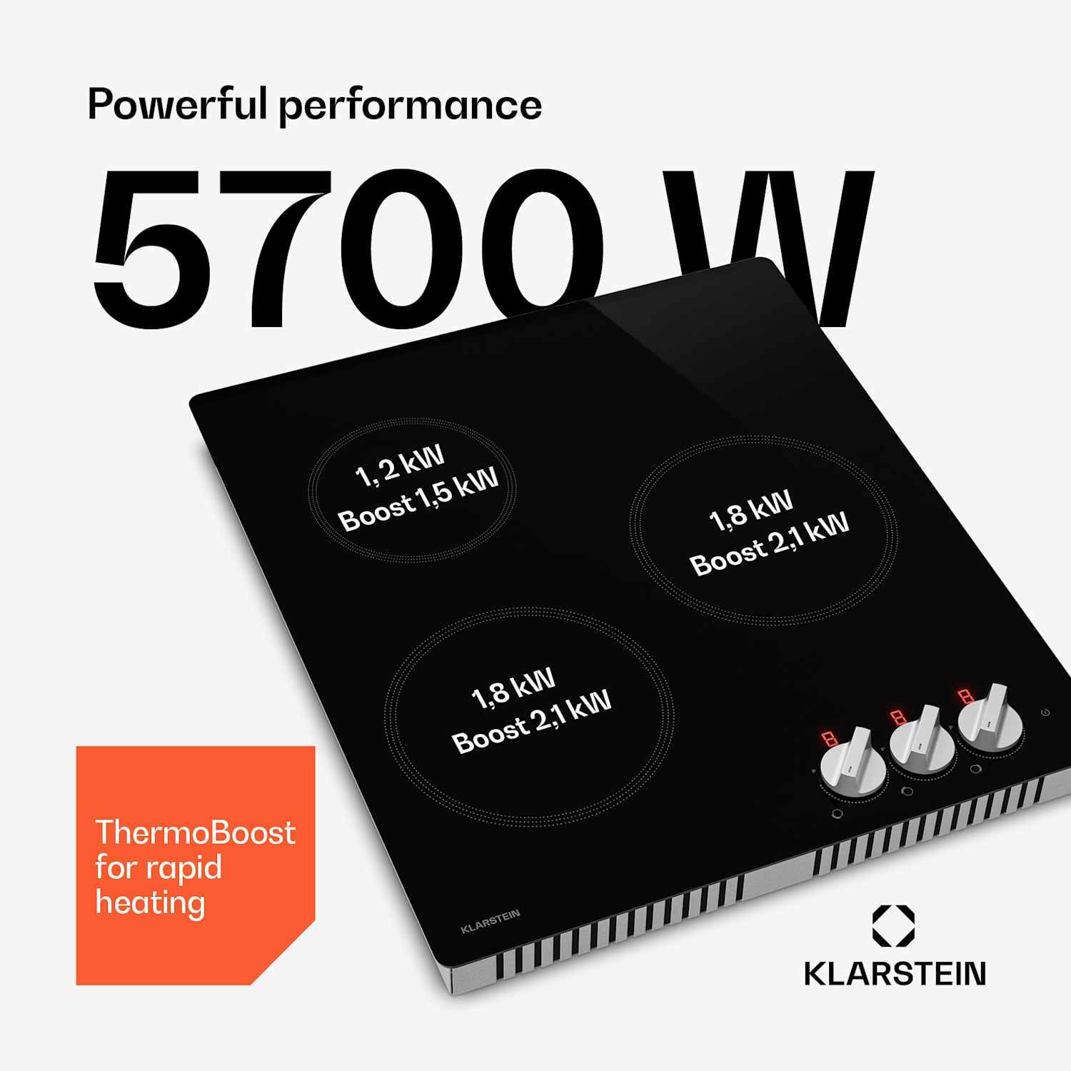 Placa de indução Kochheld | elegante e potente | 3 discos | 5700 W | 45 cm 45 cm | Preto