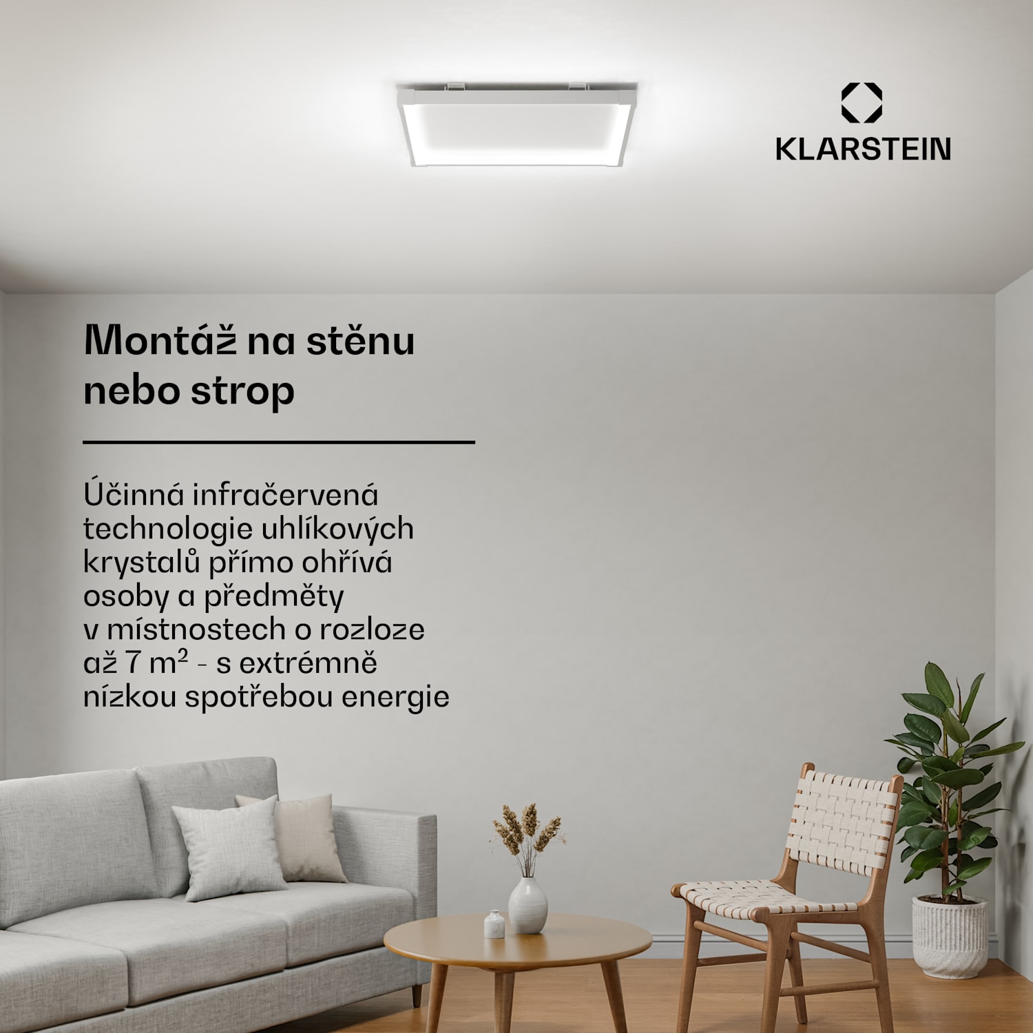 Wondersky infračervený panel | 360 W | 4 - 8 m² | Minimalistický design | 60 cm x 60 cm 360 W