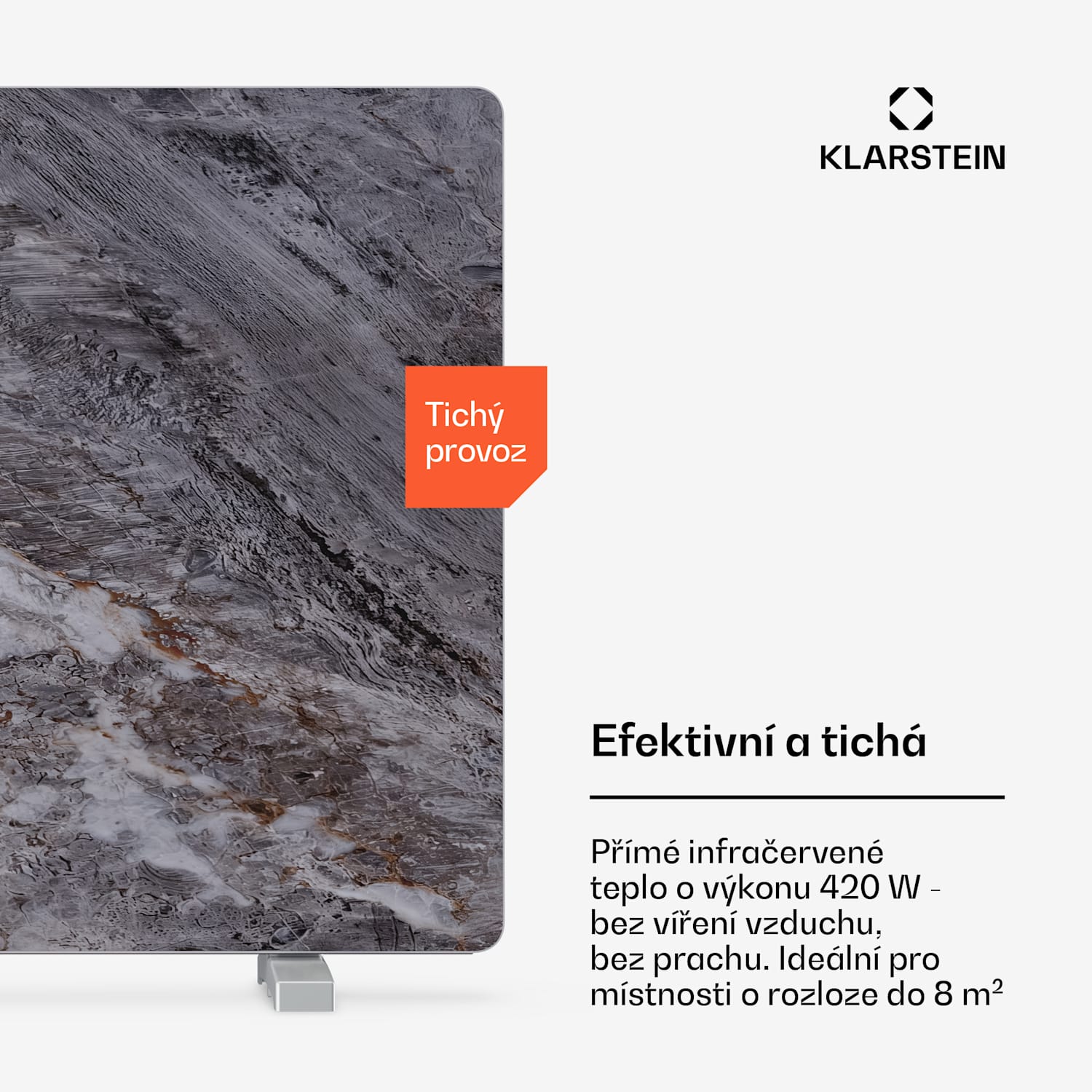 MarmoHeat infračervený panel | 420 W | 6 - 12 m² | mramorový design | 70 cm x 63 cm 420 W | Šedá