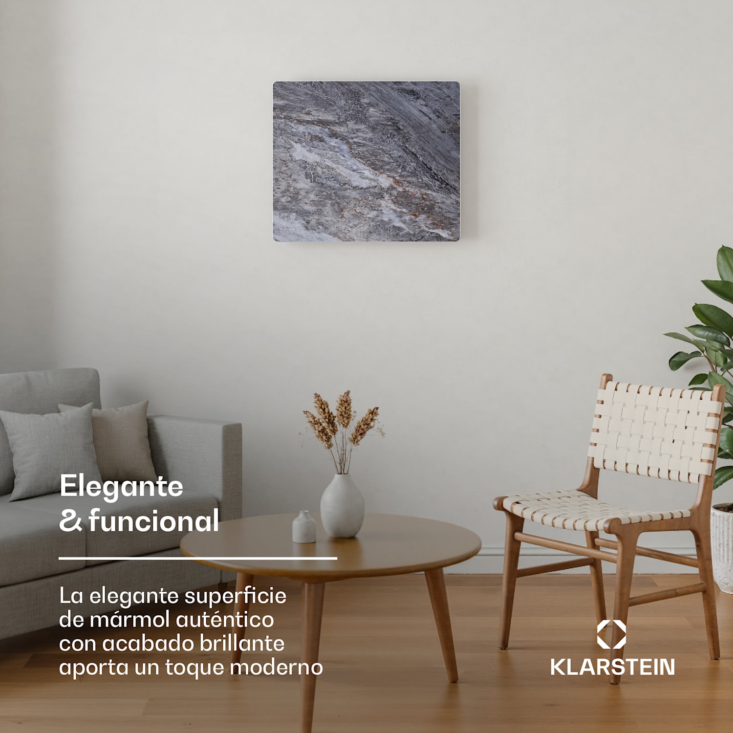 MarmoHeat panel infrarrojo | 420 W | 6 - 12 m² | diseño mármol | 70 cm x 63 cm 420 W | Gris