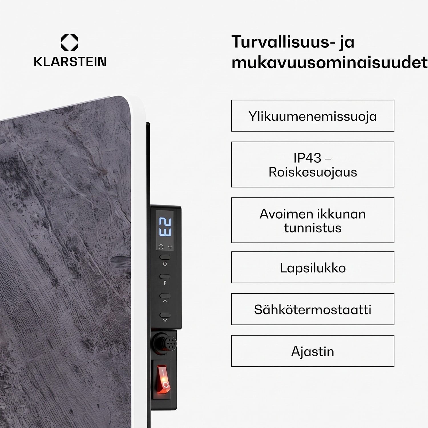 MarmoHeat infrapaneeli | 420 W | 6 - 12 m² | marmorikuvio | 70 cm x 63 cm 420 W | Harmaa