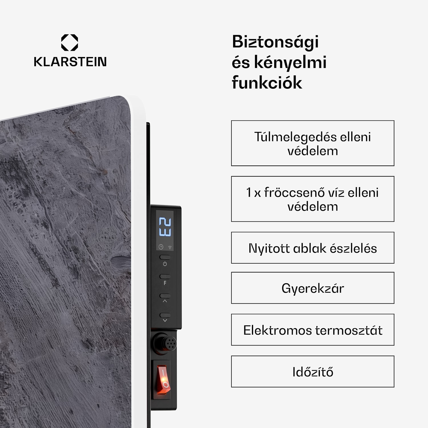 MarmoHeat infravörös panel | 420 W | 6 - 12 m² | márvány design | 70 cm x 63 cm 420 W | Szürke