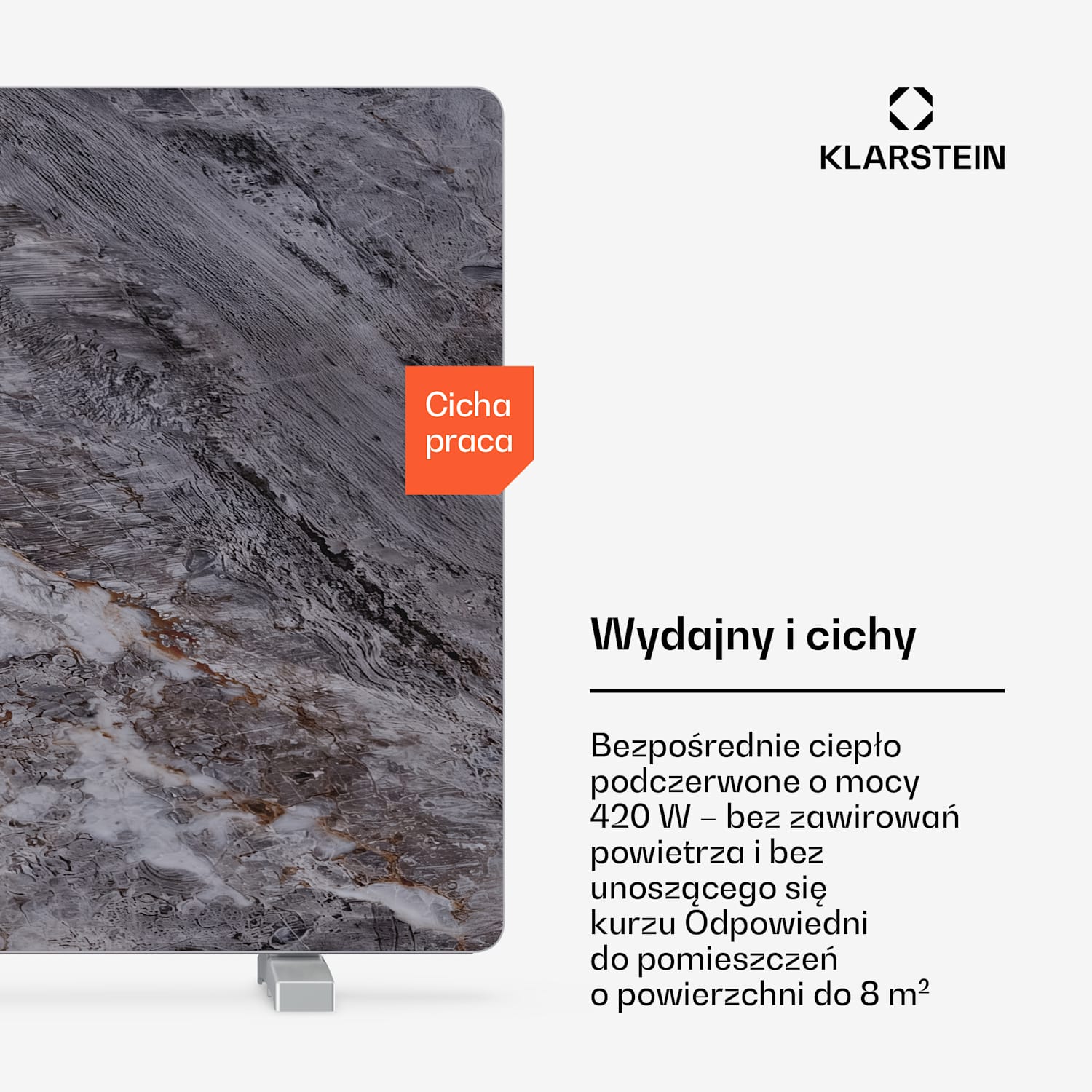 MarmoHeat  panel podczerwieni | 420 W | 6 - 12 m² | Wzór marmuru | 70 cm x 63 cm 420 W | Szary