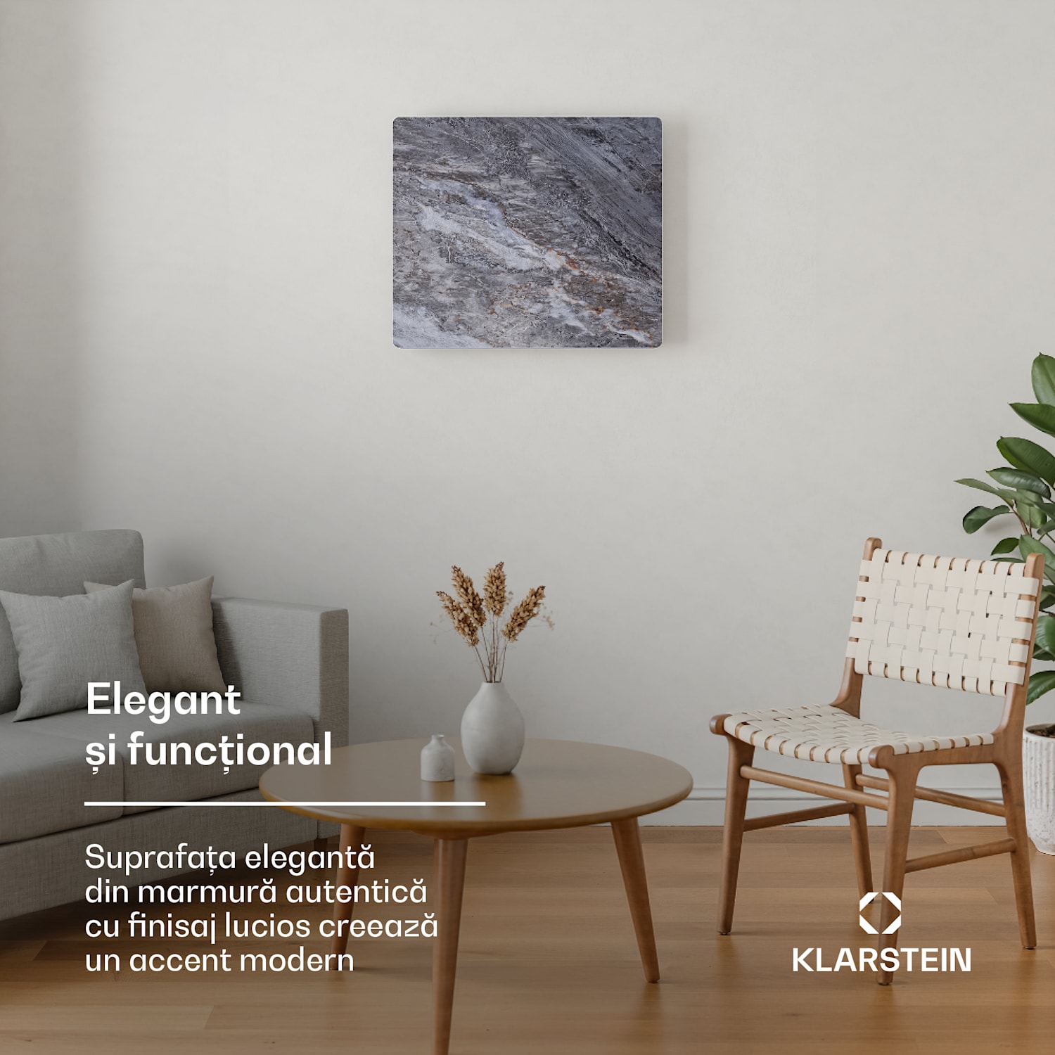 Panou infraroșu MarmoHeat | 420 W | 6 - 12 m² | design marmură | 70 cm x 63 cm 420 W | Gri