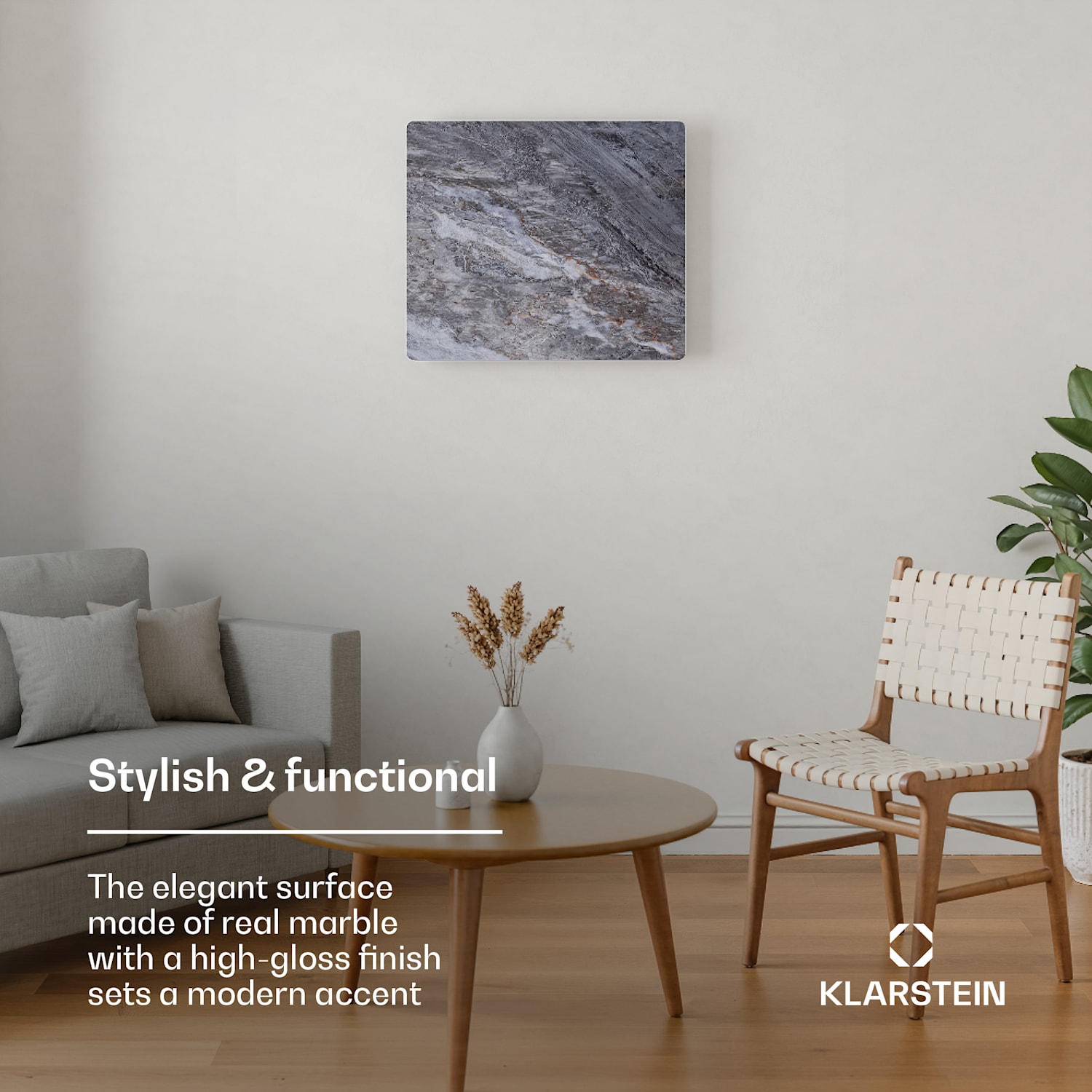 MarmoHeat infrapunalämmitin | 420 W | 6 - 12 m² | Marmori-design | 70 cm x 63 cm 420 W | Harmaa