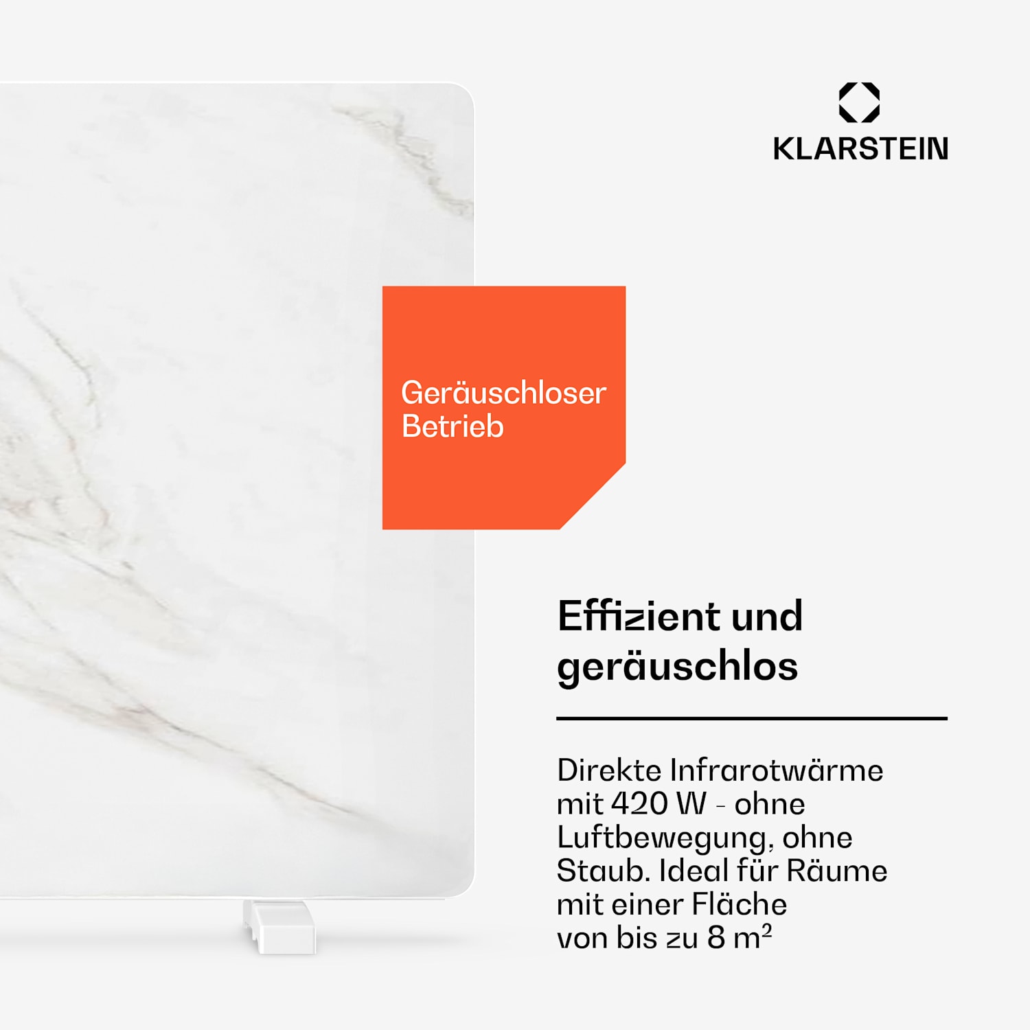 MarmoHeat Infrarot-Panel | 420 W | 6 - 12 m² | Marmor-Design | 70 cm x 63 cm 420 W | Weiß