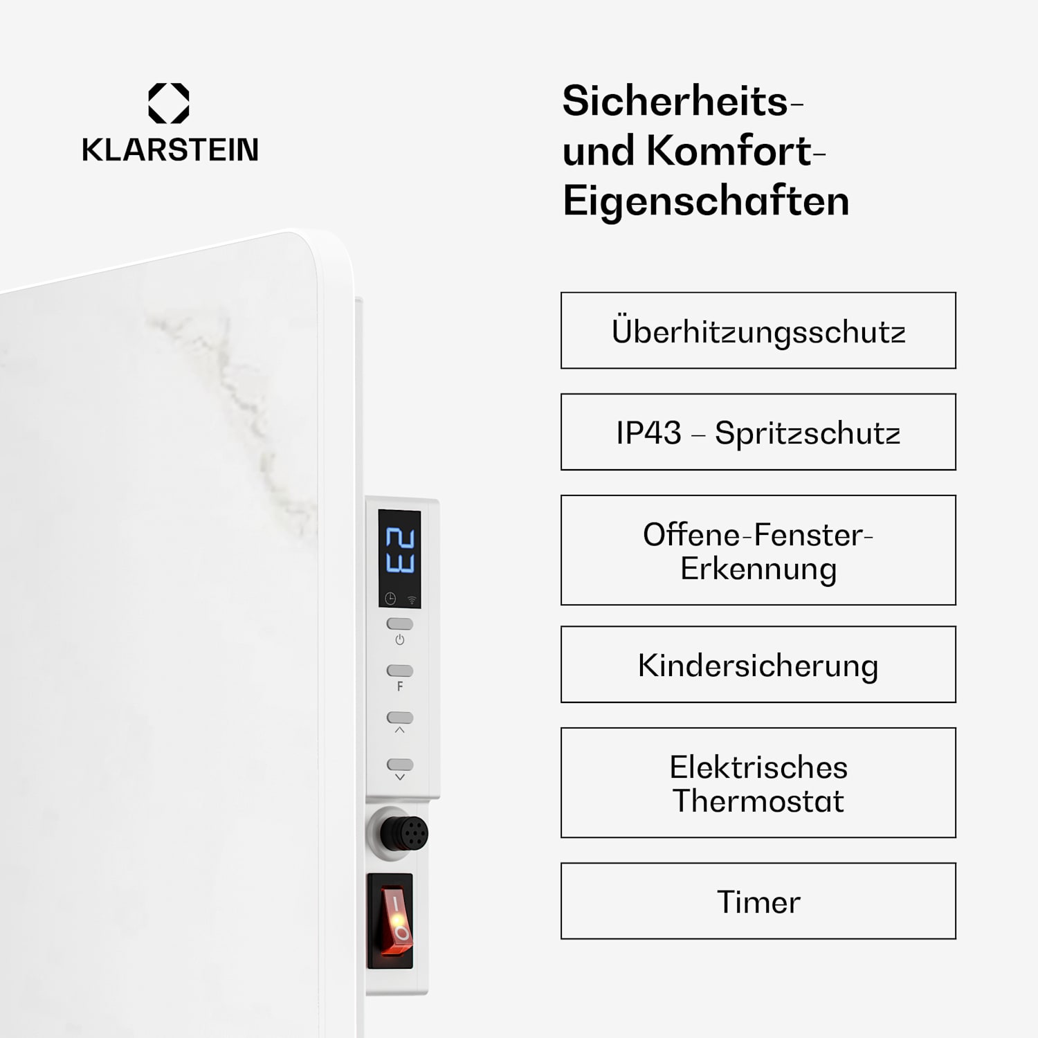 MarmoHeat Infrarot-Panel | 420 W | 6 - 12 m² | Marmor-Design | 70 cm x 63 cm 420 W | Weiß