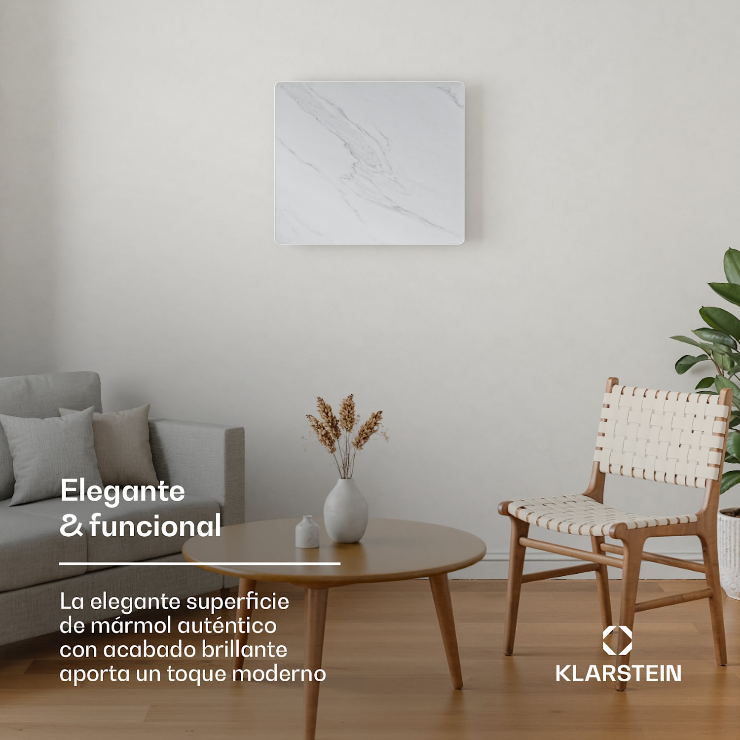 Panel infrarrojo MarmoHeat | 420 W | 6 - 12 m² | Diseño mármol | 70 cm x 63 cm 420 W | Blanco