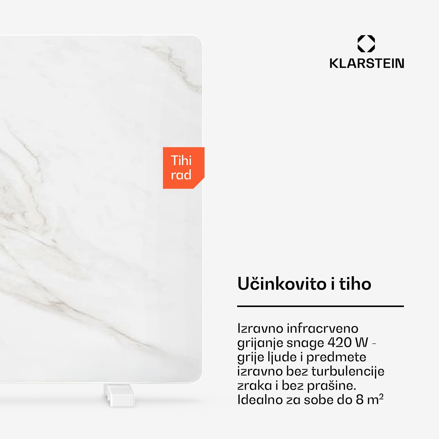 MarmoHeat infracrvena ploča | 420 W | 6 - 12 m² | mramorni dizajn | 70 cm x 63 cm 420 W | Bijela