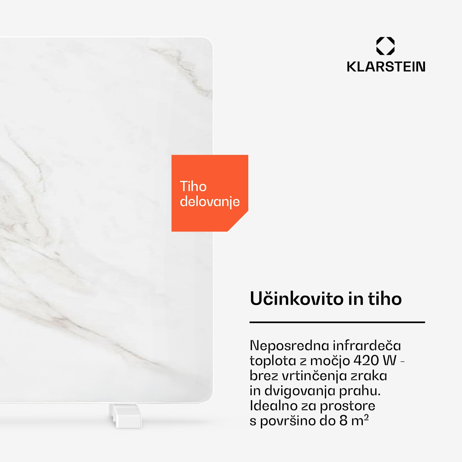 MarmoHeat Infrardeča plošča | 420 W | 6 - 12 m² | marmoren design | 70 cm x 63 cm 420 W | Bela