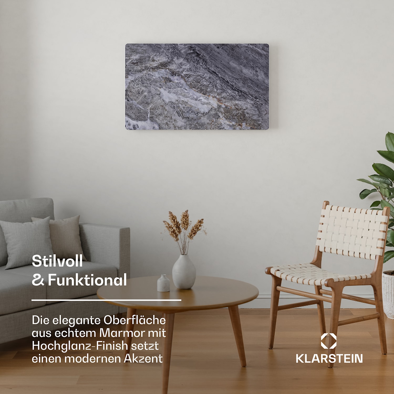 MarmoHeat Infrarot-Panel | 600 W | 5 - 9 m² | Marmor-Design | 70 cm x 100 cm 600 W | Grau