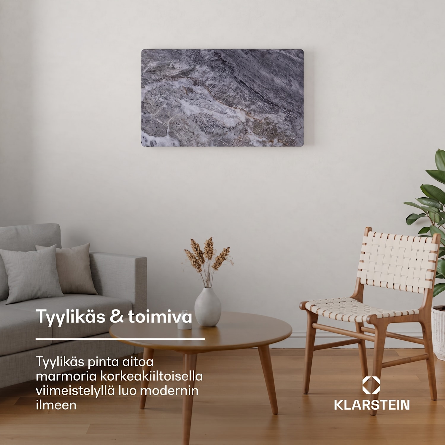 MarmoHeat infrapunasäteilypaneeli | 600 W | 5 - 9 m² | Marmorikuosi | 70 cm x 100 cm 600 W | Harmaa