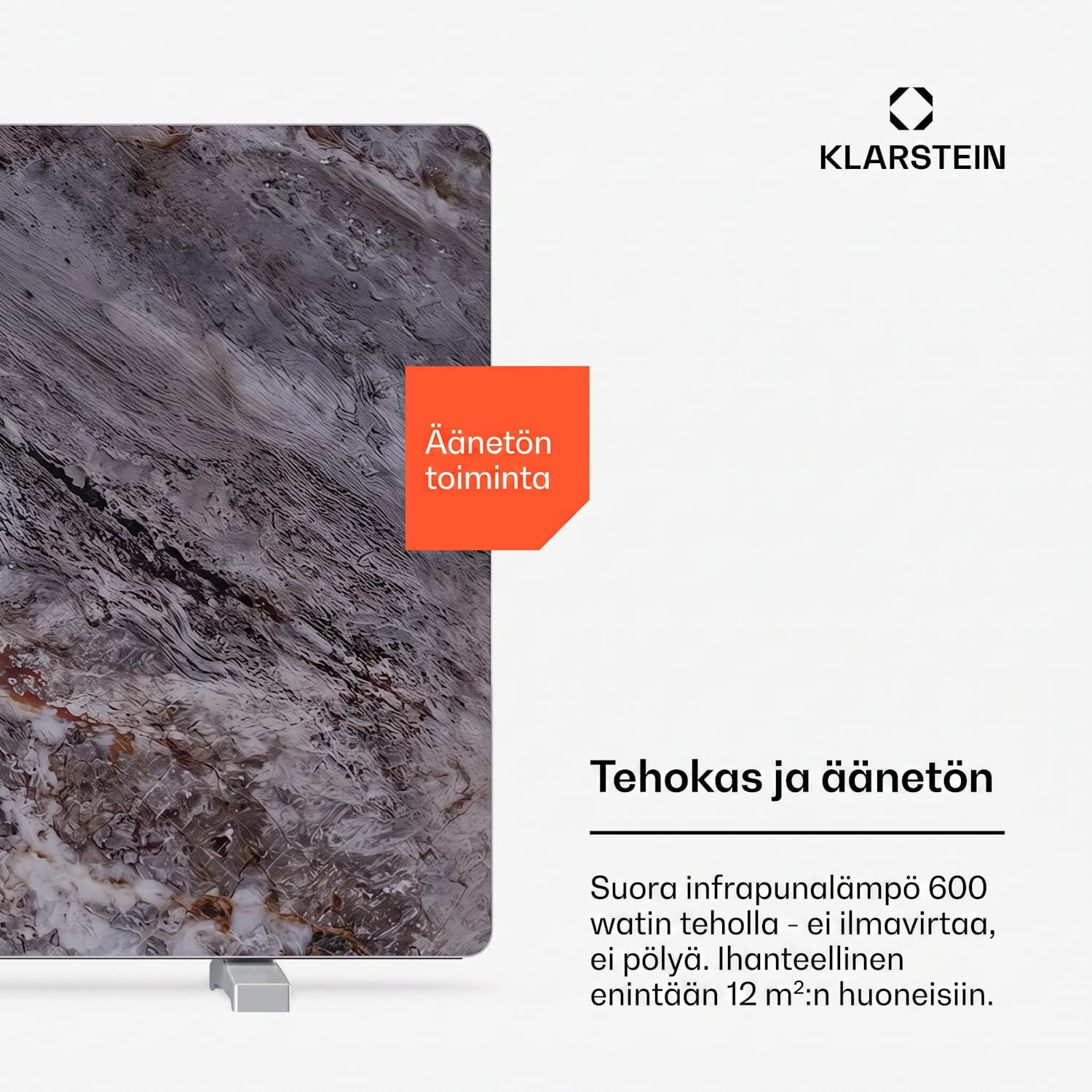 MarmoHeat infrapunasäteilypaneeli | 600 W | 5 - 9 m² | Marmorikuosi | 70 cm x 100 cm 600 W | Harmaa
