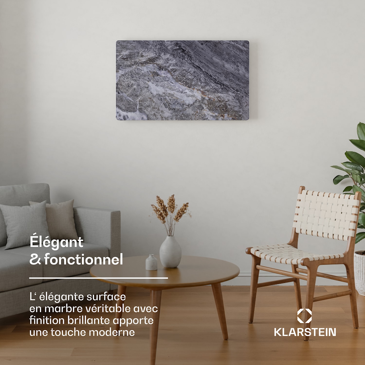 MarmoHeat infraroodpaneel | 600 W | 5 - 9 m² | marmer optiek | 70 x 100 cm 600 W | Grijs