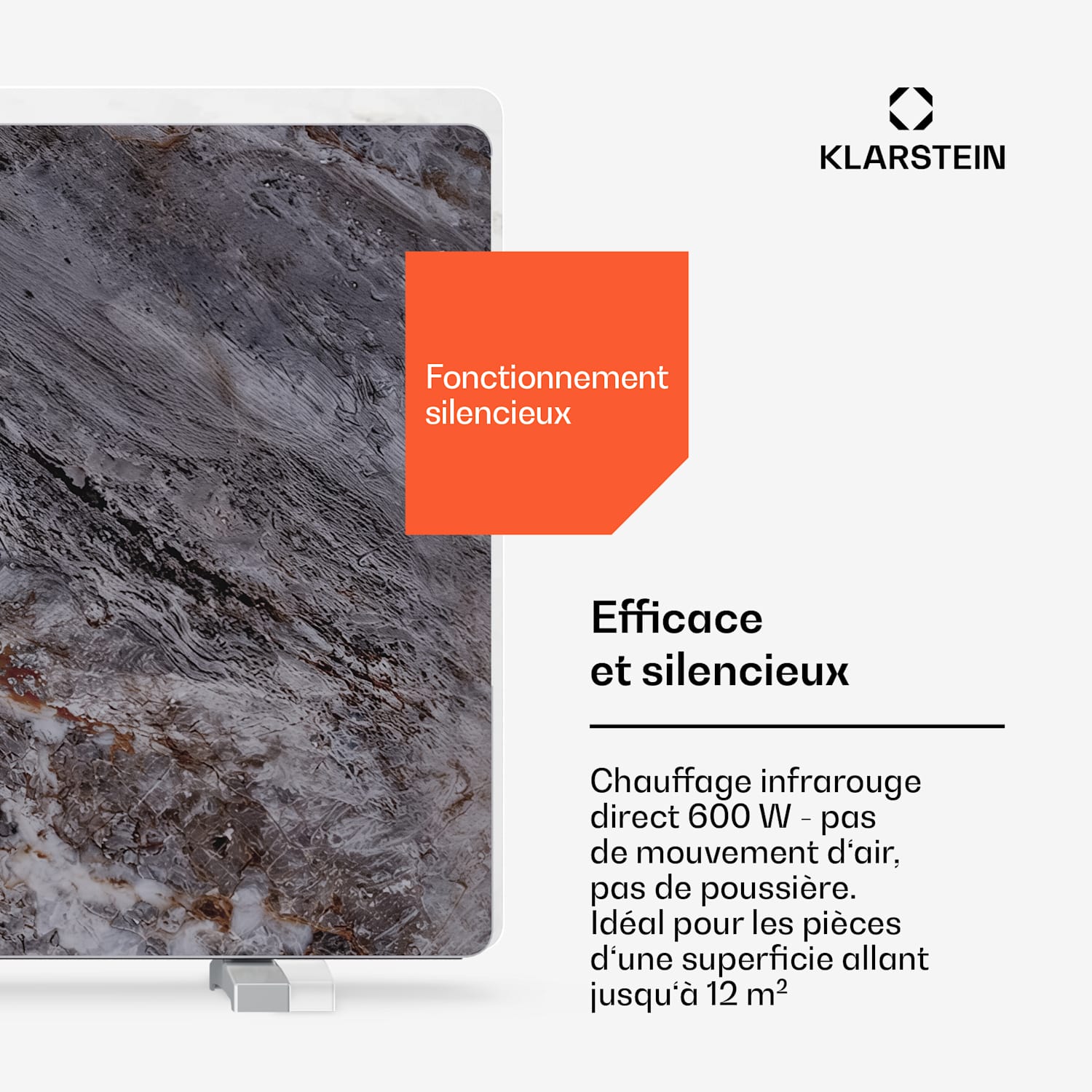 MarmoHeat infraroodpaneel | 600 W | 5 - 9 m² | marmer optiek | 70 x 100 cm 600 W | Grijs