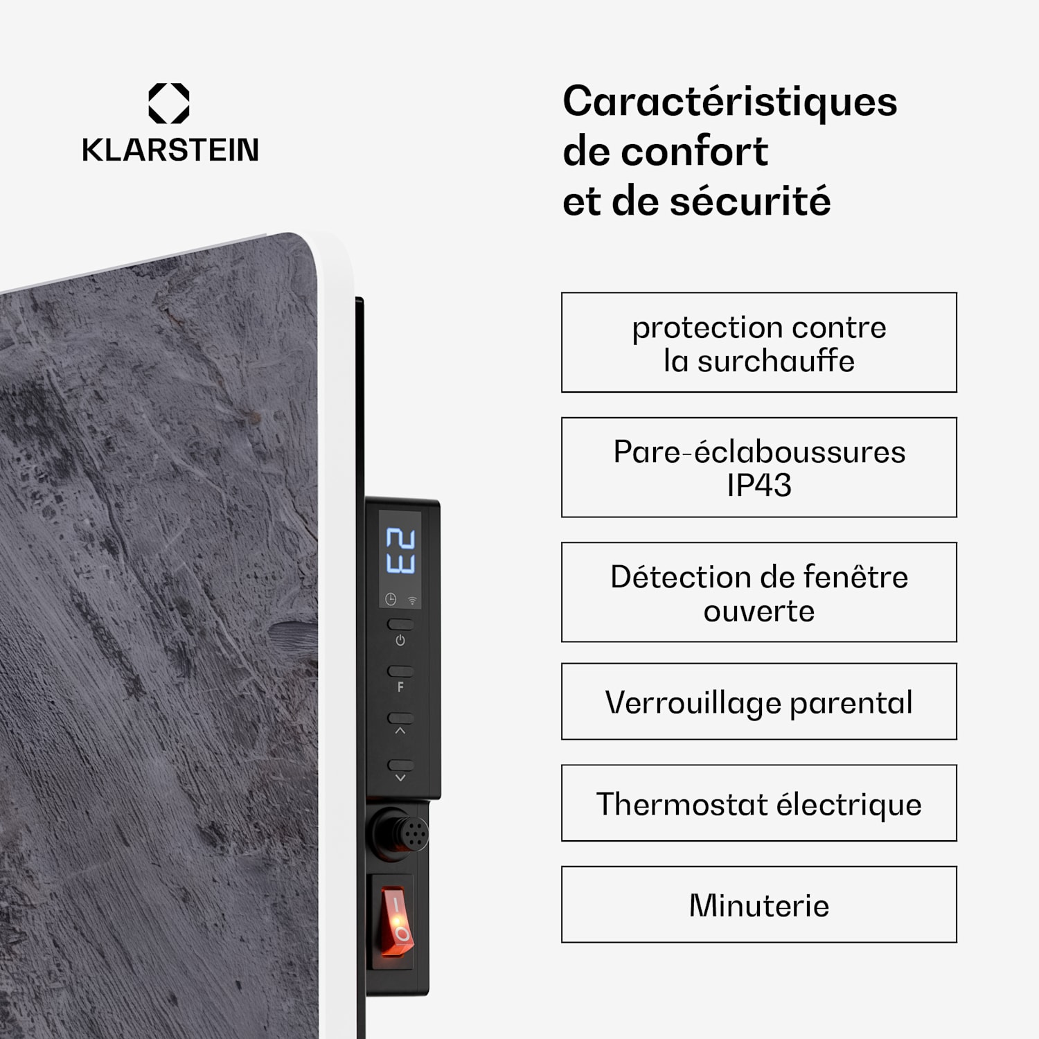 MarmoHeat infraroodpaneel | 600 W | 5 - 9 m² | marmer optiek | 70 x 100 cm 600 W | Grijs