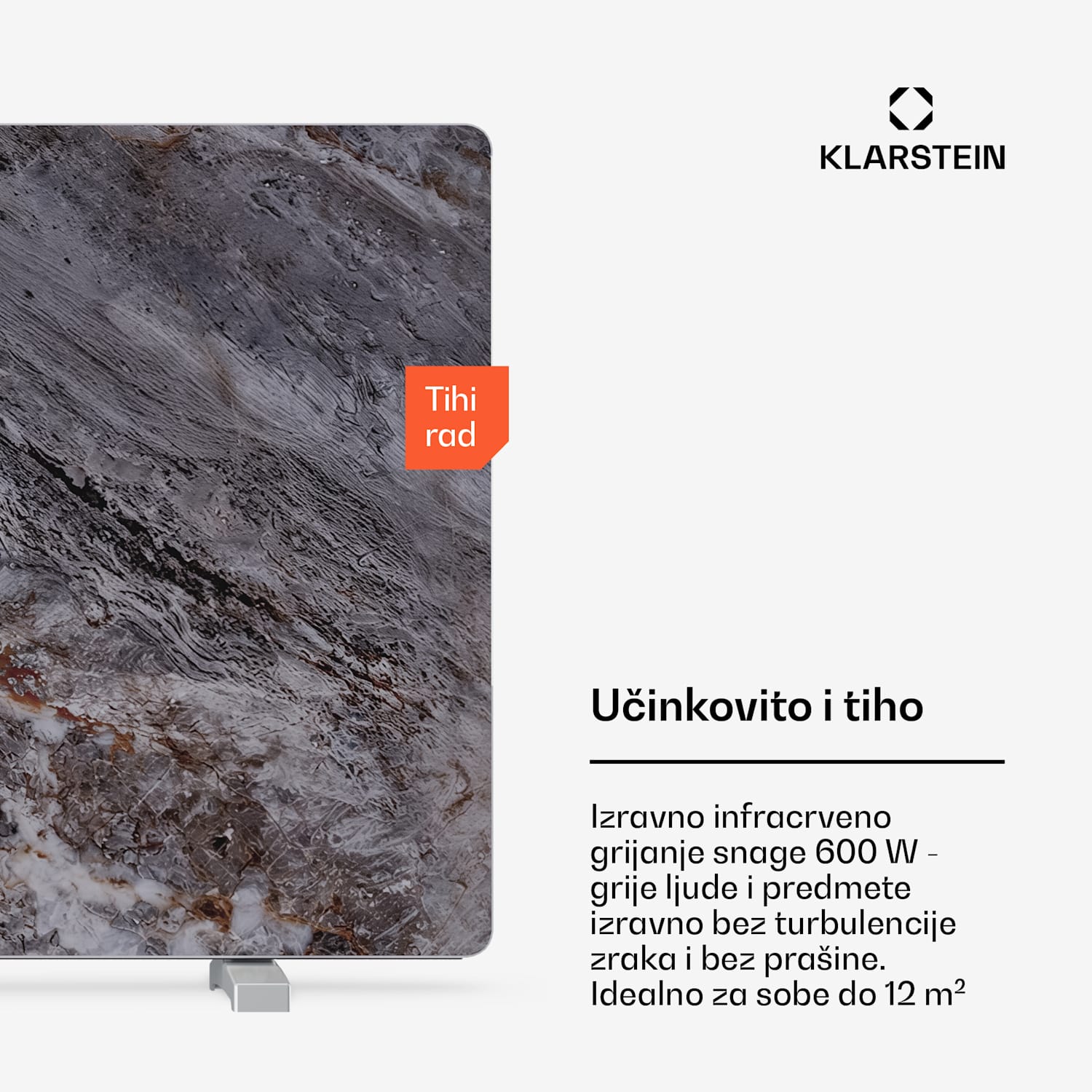 MarmoHeat infracrvena ploča | 600 W | 5 - 9 m² | mramorni dizajn | 70 cm x 100 cm 600 W | Siva