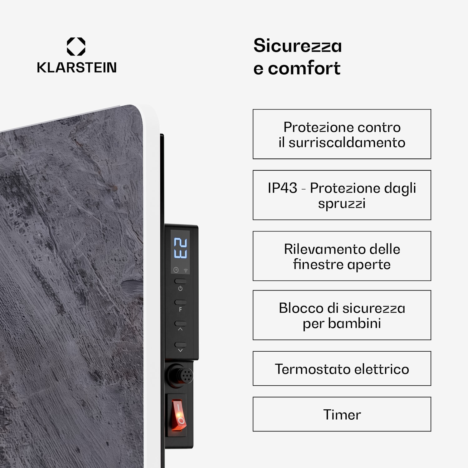 MarmoHeat - Pannello a infrarossi | 600 W | 5 - 9 m² | Design effetto marmo | 70 x 100 cm 600 W | Grigio