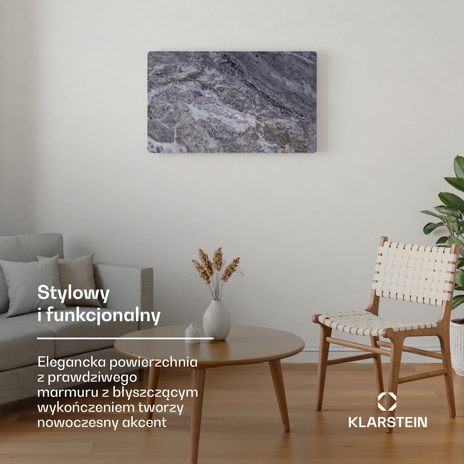 MarmoHeat  panel podczerwieni | 600 W | 5 - 9 m² | Wzór marmuru | 70 cm x 100 cm 600 W | Szary