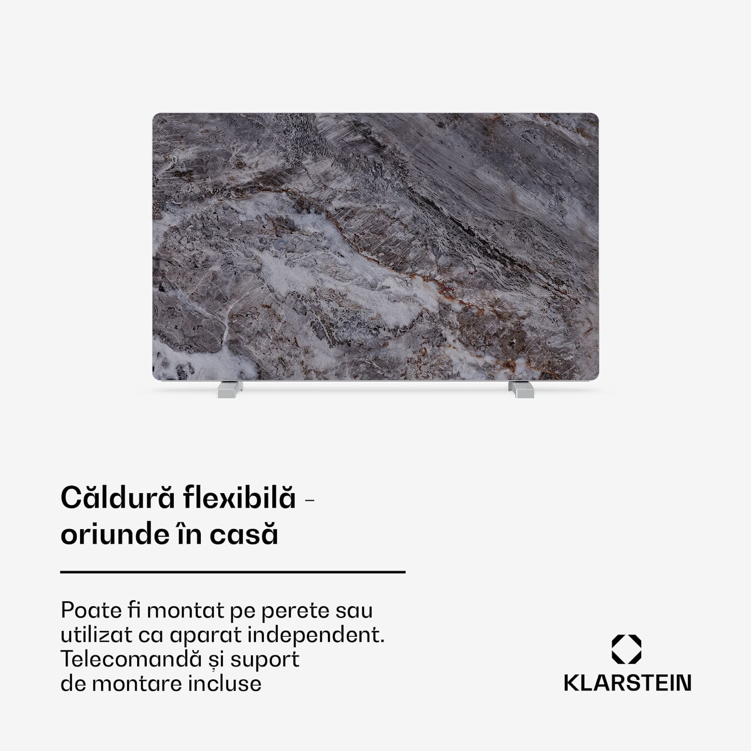 MarmoHeat panou infraroșu | 600 W | 5 - 9 m² | design marmură | 70 cm x 100 cm 600 W | Gri