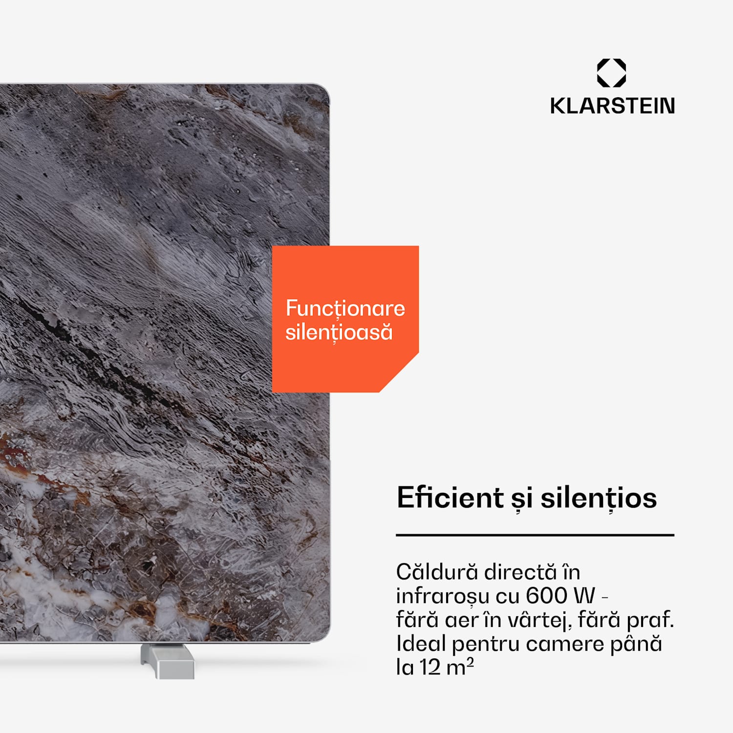 MarmoHeat panou infraroșu | 600 W | 5 - 9 m² | design marmură | 70 cm x 100 cm 600 W | Gri