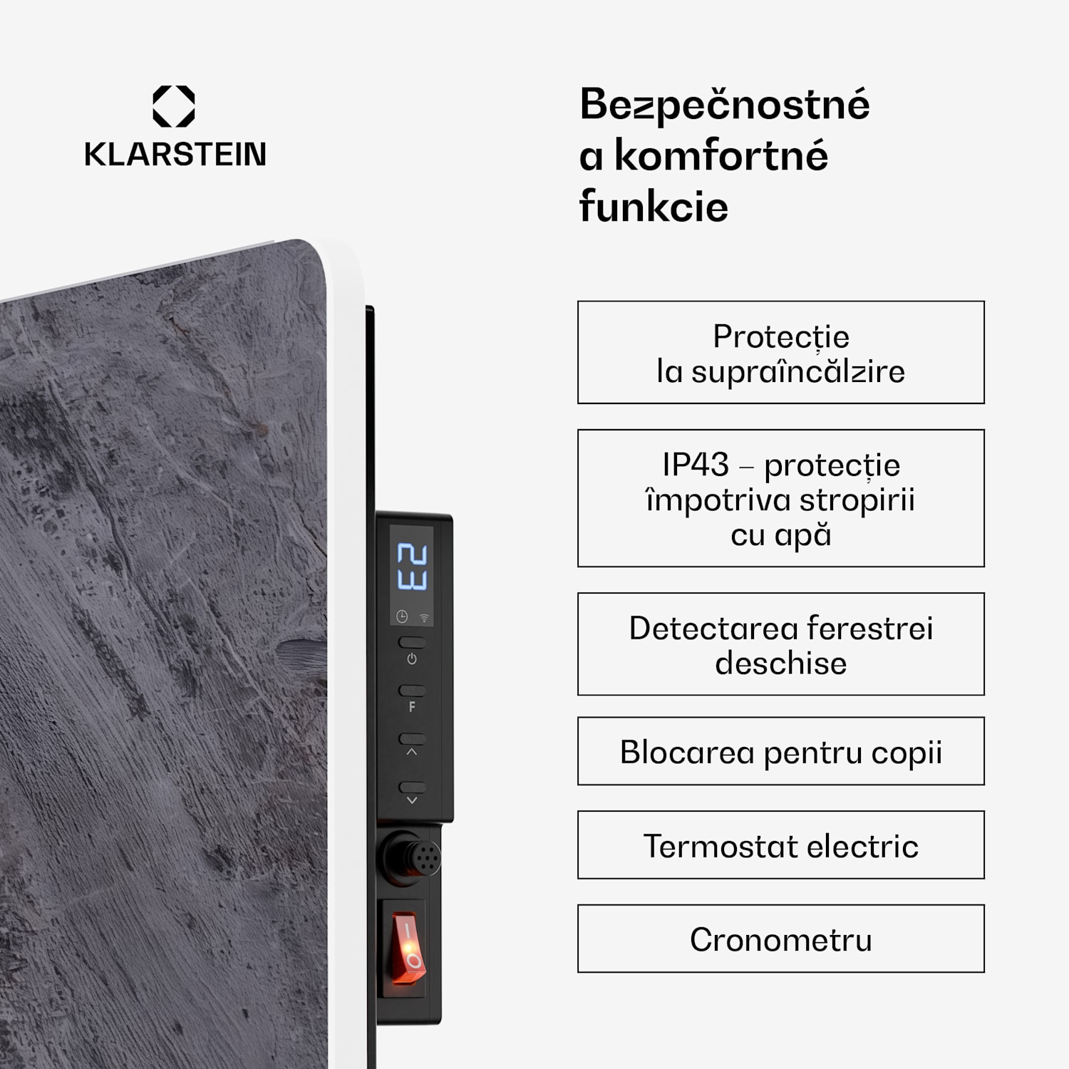 MarmoHeat panou infraroșu | 600 W | 5 - 9 m² | design marmură | 70 cm x 100 cm 600 W | Gri